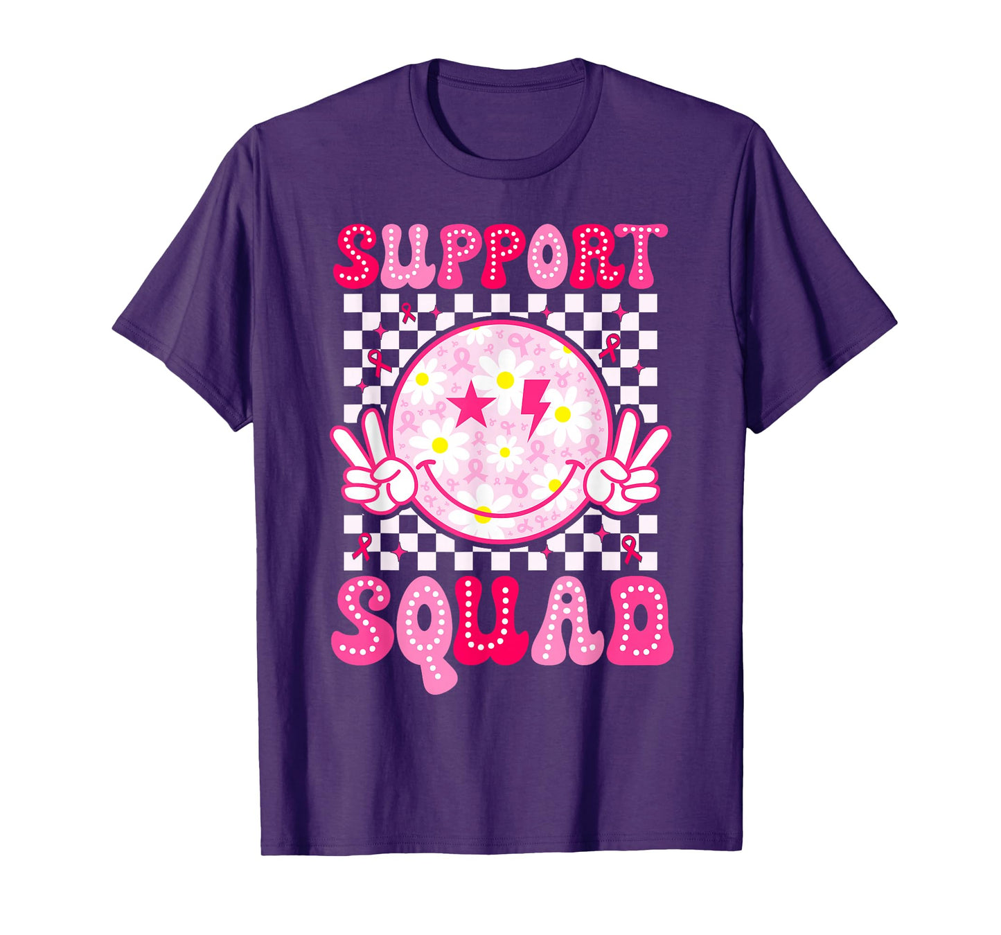 Support Squad Breast Cancer Awareness Pink Ribbon Smile Face T-Shirt