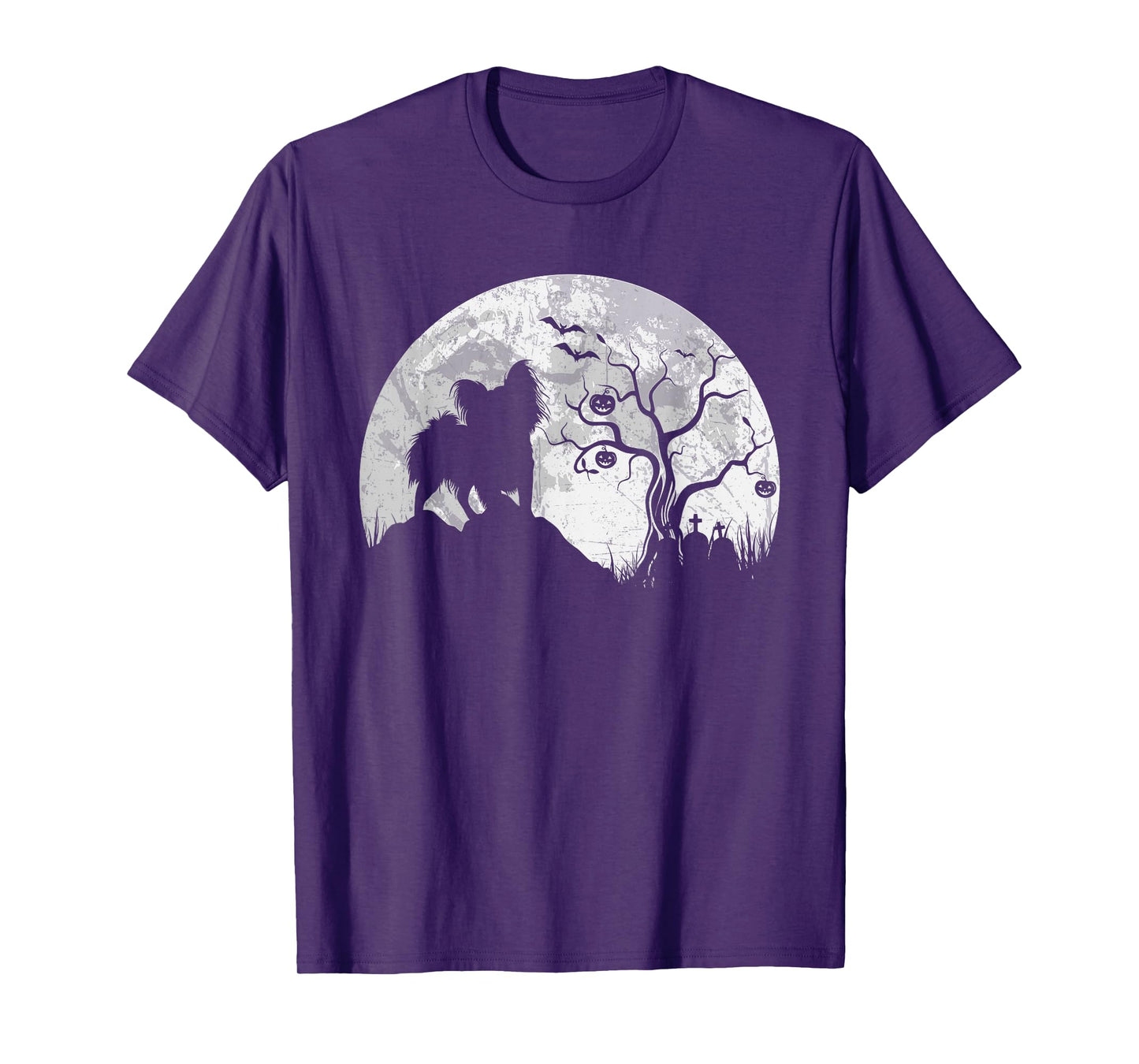 Papillion Dog and Moon Halloween Costume Spooky T-Shirt