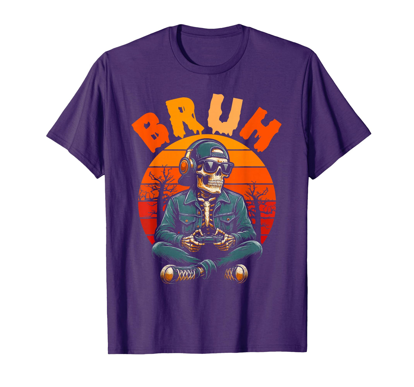 Bruh Skeleton Gamer Video Halloween Gaming Boys Men Kids T-Shirt