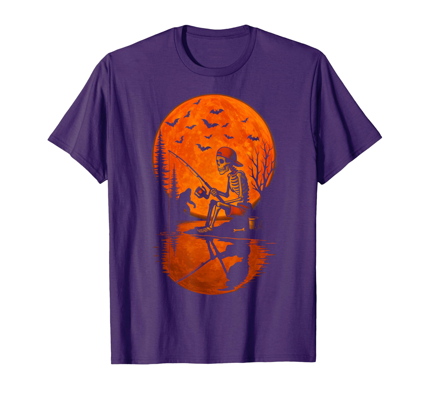Skeleton Fishing Bigfoot Halloween Costume Funny Fishing T-Shirt