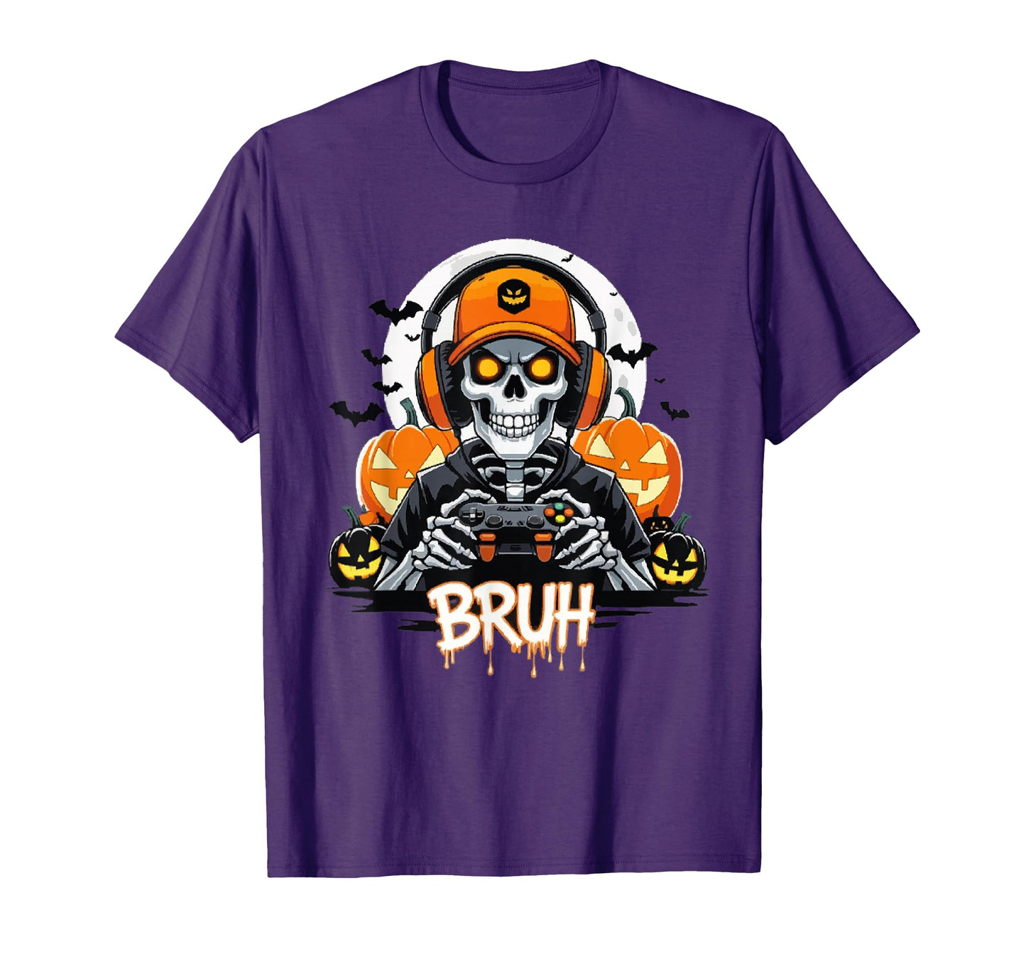 Bruh Halloween Skeleton Funny Boys Kids Mens Video Gaming T-Shirt