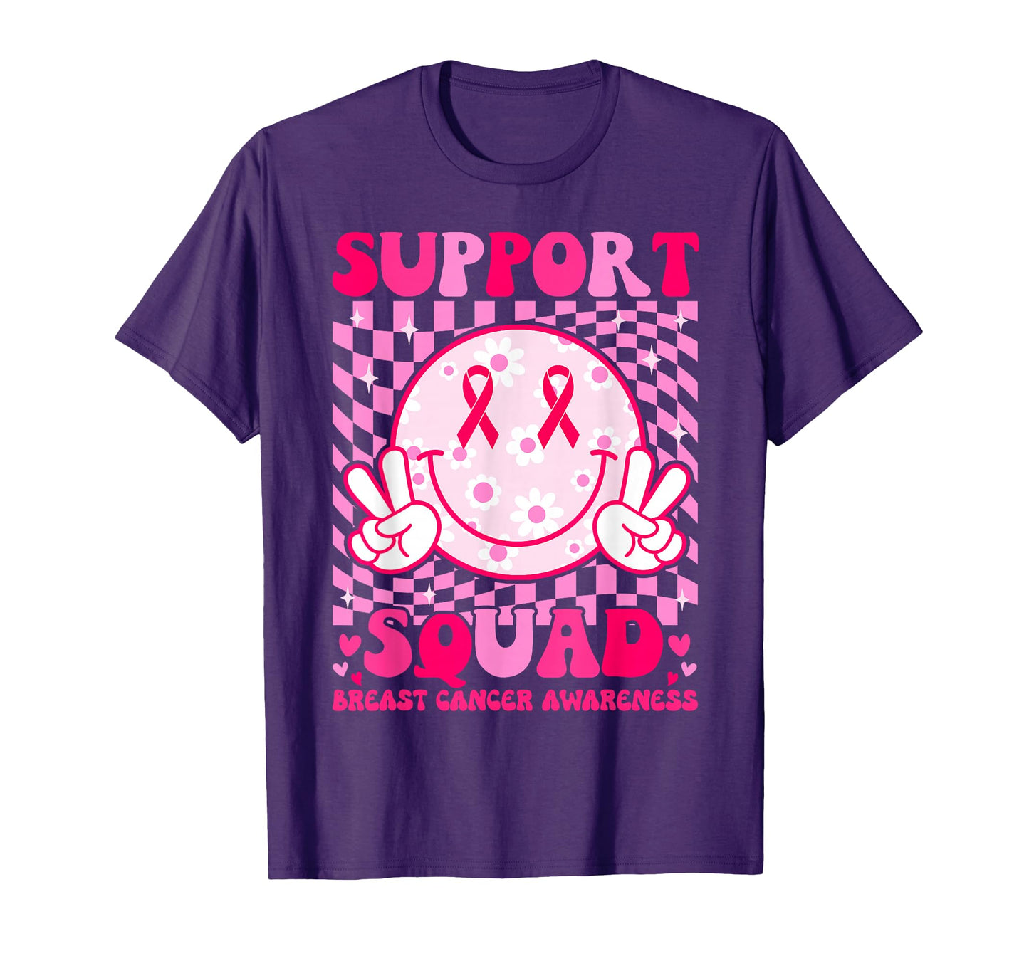 Groovy Breast Cancer Awareness Men Women Kids Support Squad T-Shirt