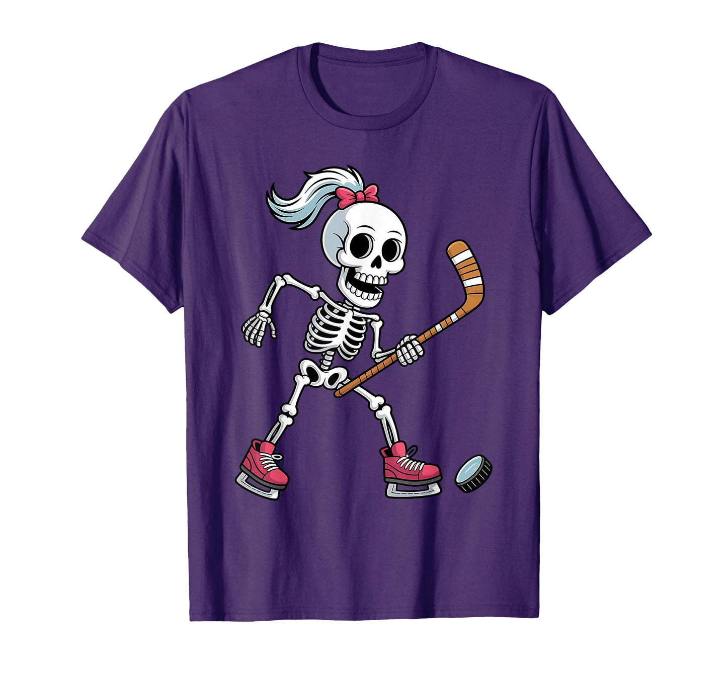 Skeleton Ice Hockey Halloween Costume Funny Women Girls Kids T-Shirt