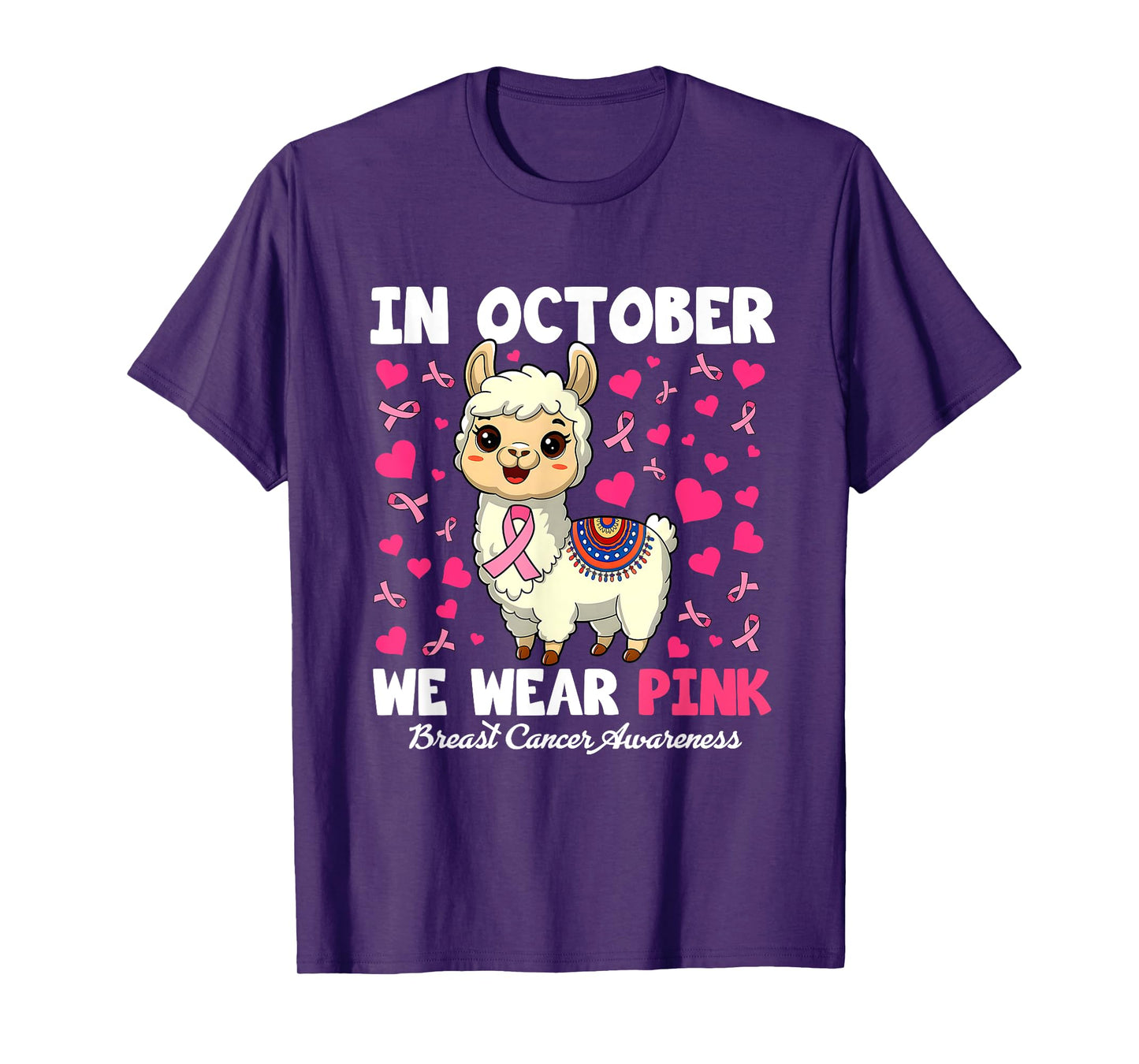 in October We Wear Pink Breast Cancer Awareness Llama T-Shirt