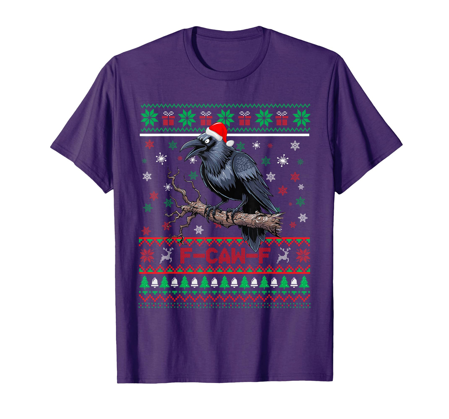 Black Crow F-Caw-F Funny Ugly Christmas Sweater Santa Hat T-Shirt