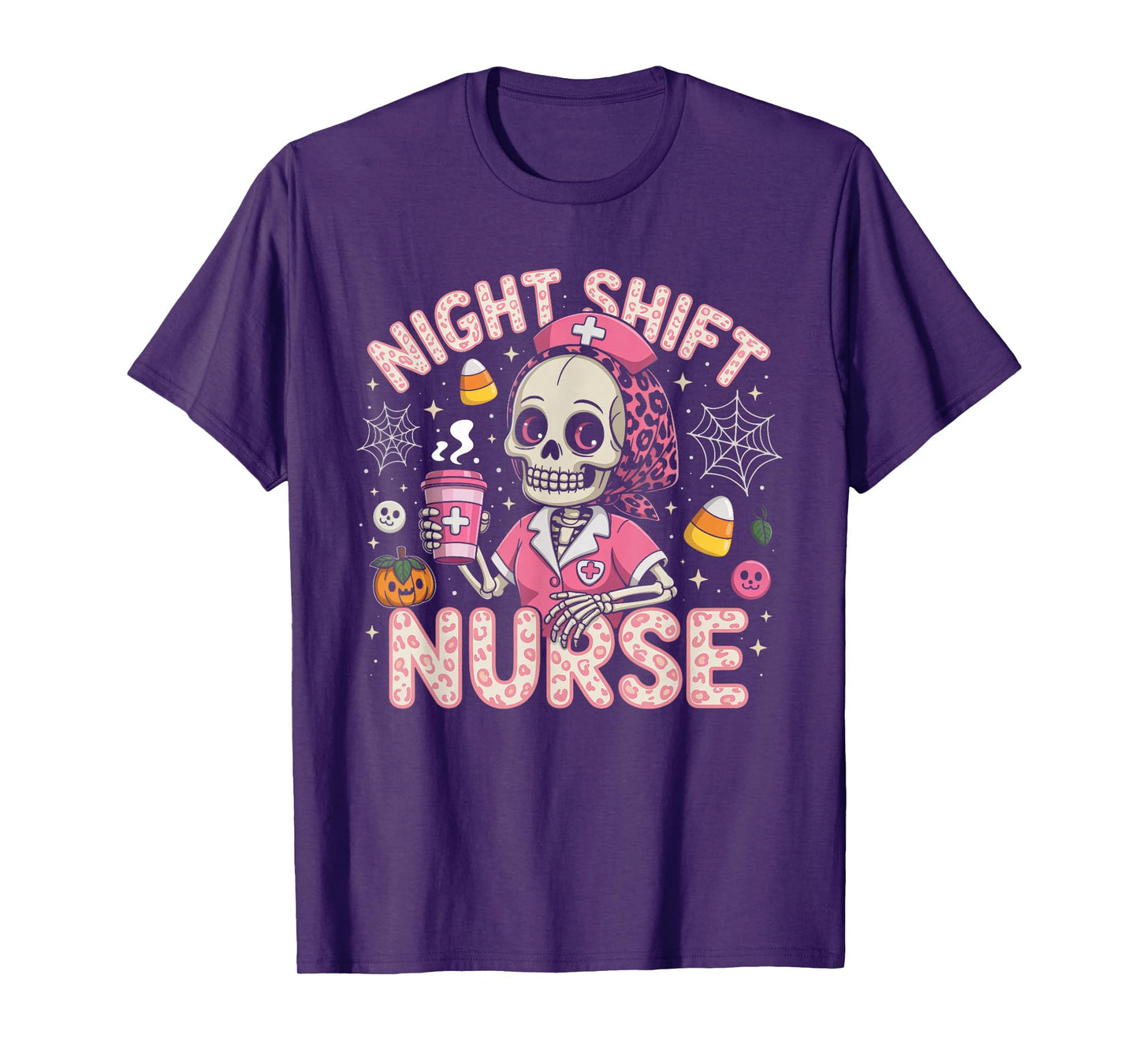 RN ICU Night Shift Nurse Skeleton Halloween Costumes Womens T-Shirt