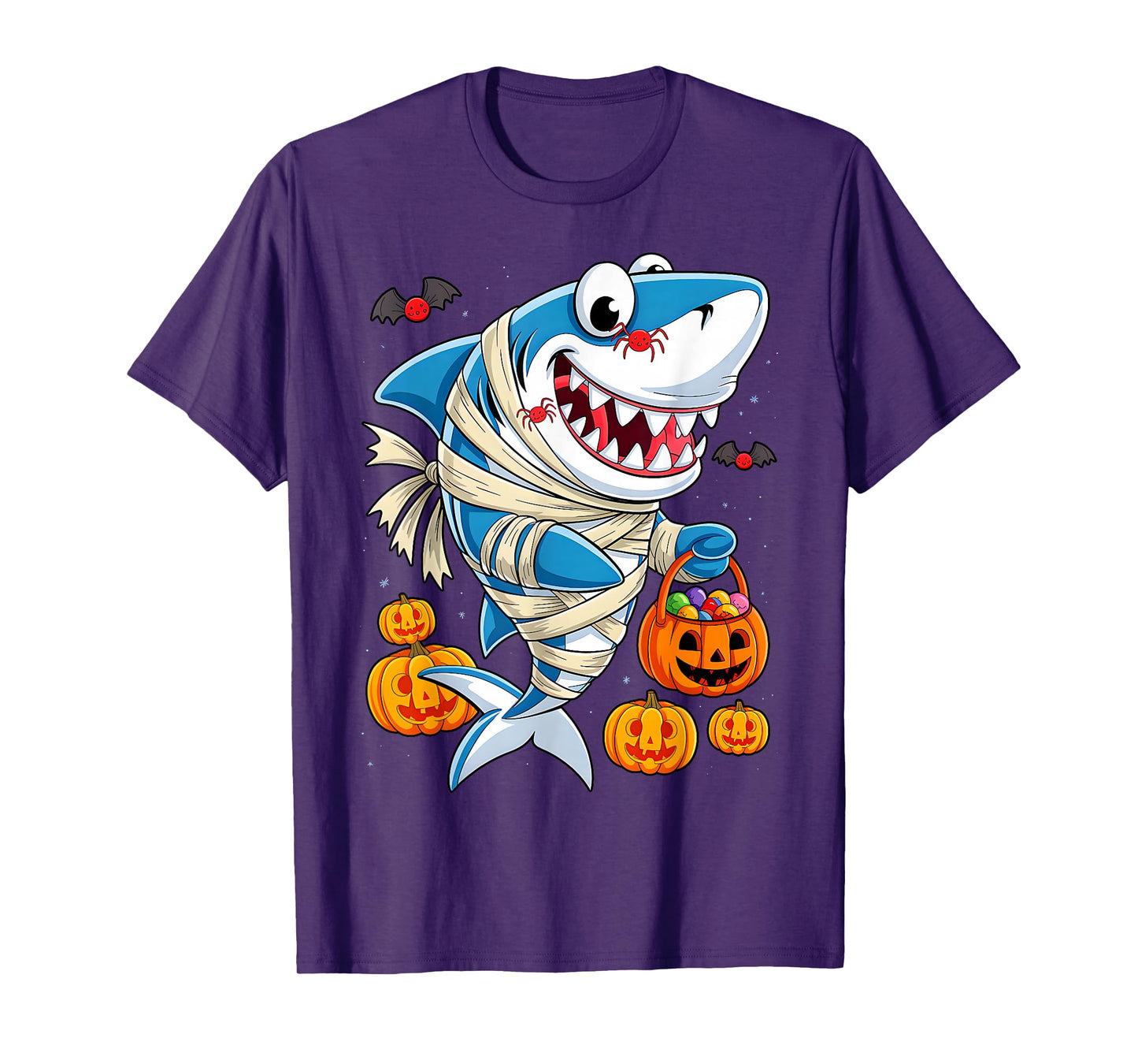 Mom Mummy Shark Pumpkin Spider Treats Funny Fish Halloween T-Shirt