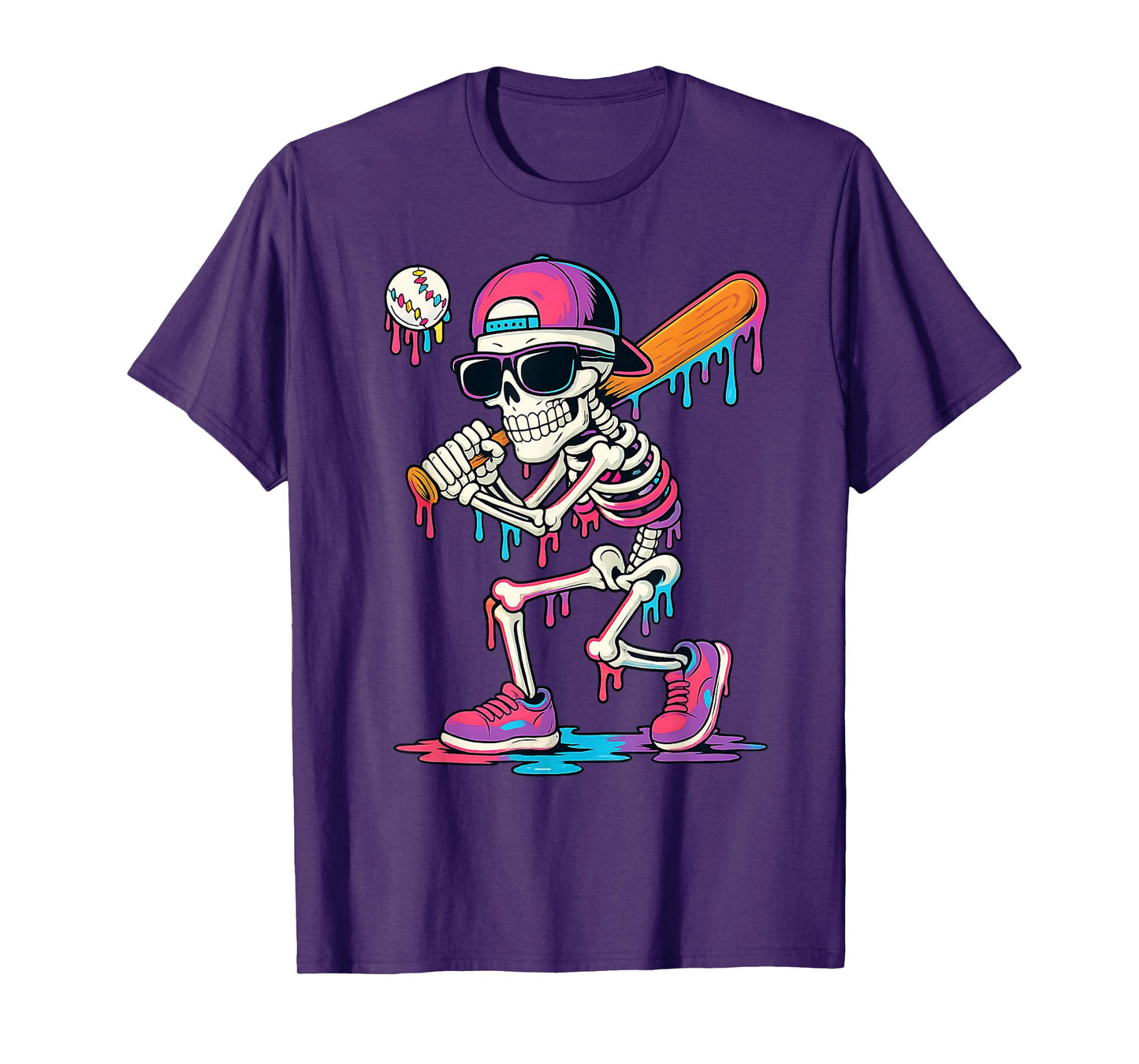 Baseball Skeleton Drip Baseball Ice Cream Drip Baseball Drip T-Shirt