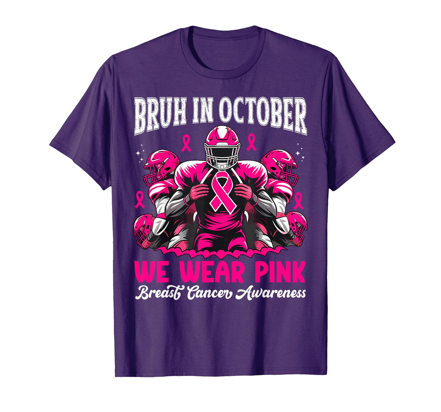 Bruh in October We Wear Pink Out Football Boys Breast Cancer T-Shirt