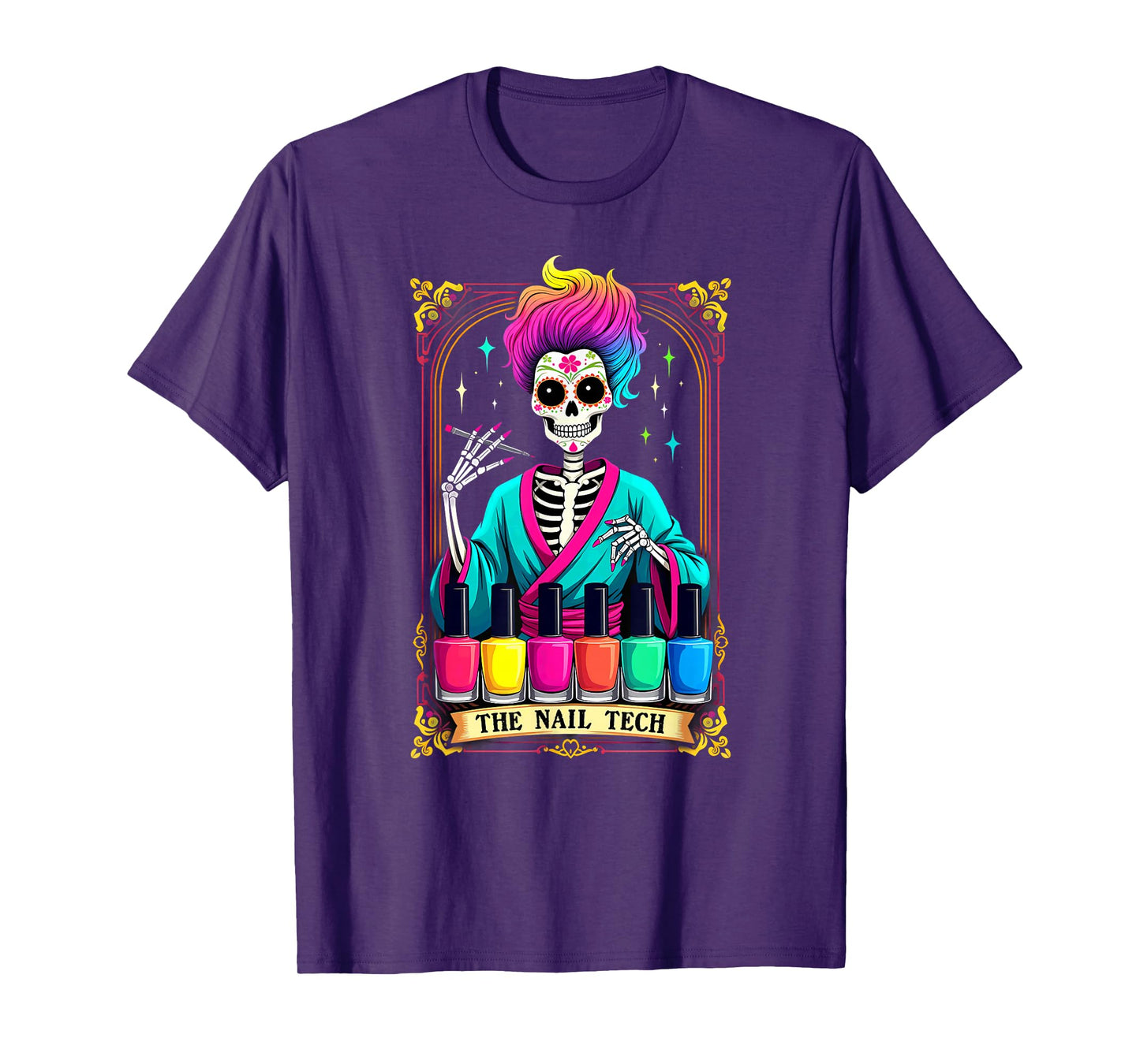 Tarot Card Nail Tech Skeleton Beautician Halloween T-Shirt