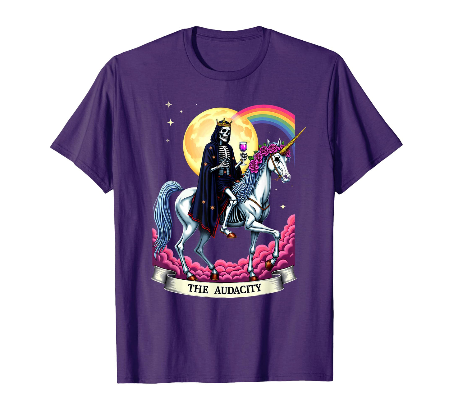 Tarot Card The Audacity King Skeleton Riding Unicorn T-Shirt