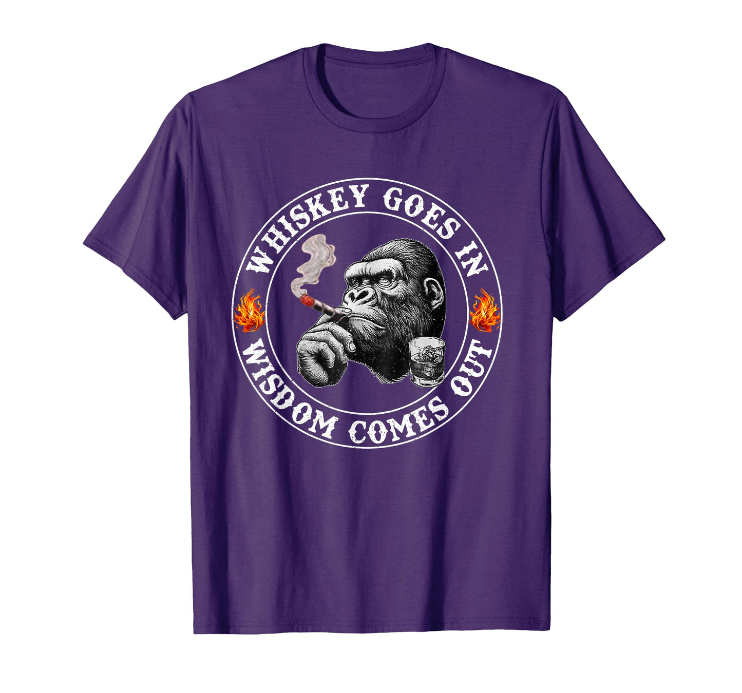 Whiskey Goes in Wisdom Comes Out Funny Monkey T-Shirt