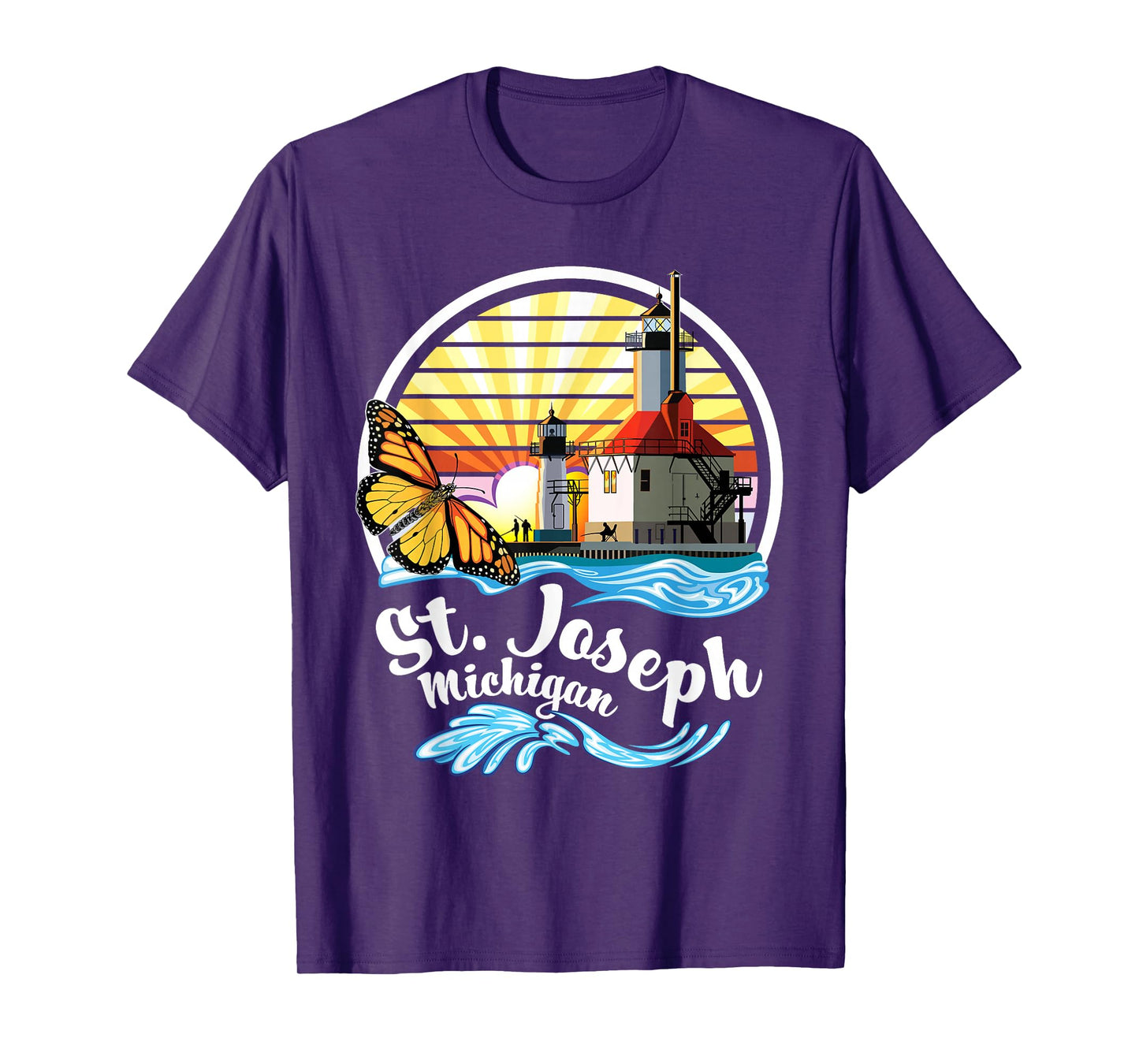 St. Joseph MI Lighthouses & Butterfly at Silver Beach Design T-Shirt