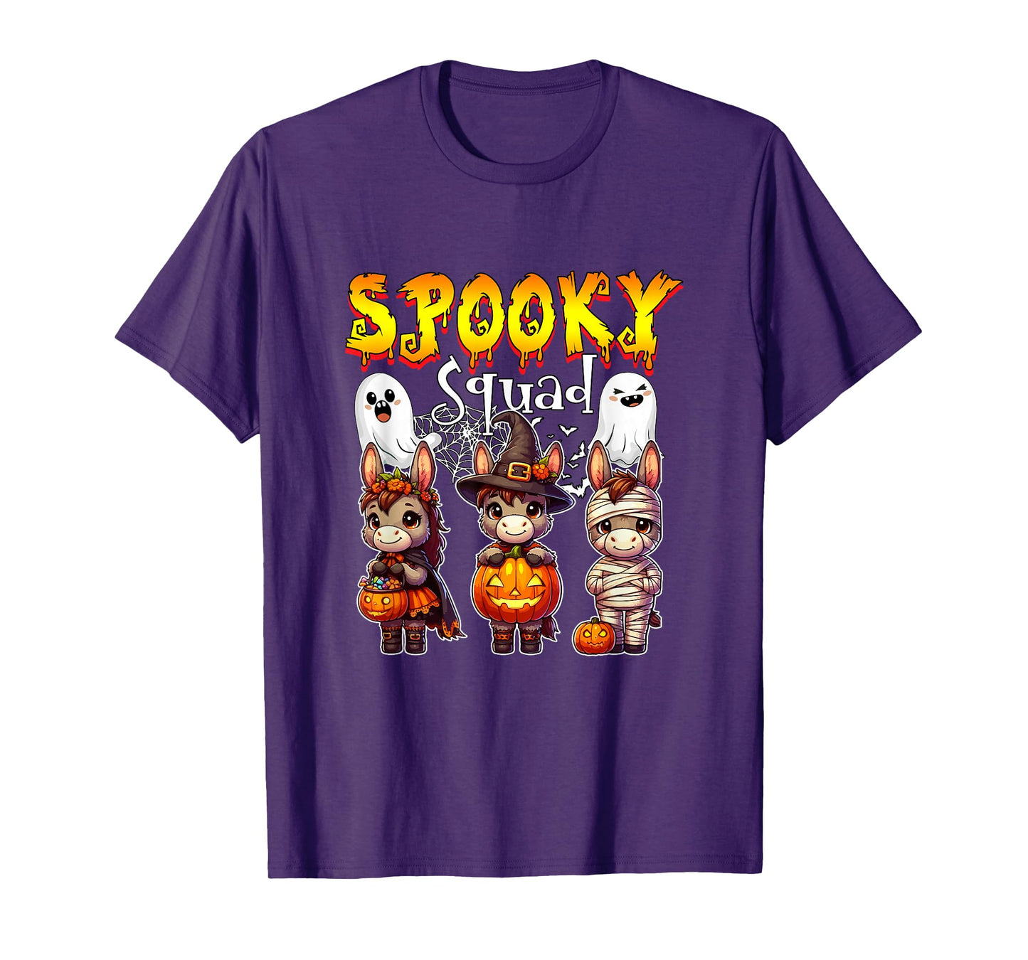 Spooky Halloween Squad Three Cute Donkeys Cosplay Witch T-Shirt