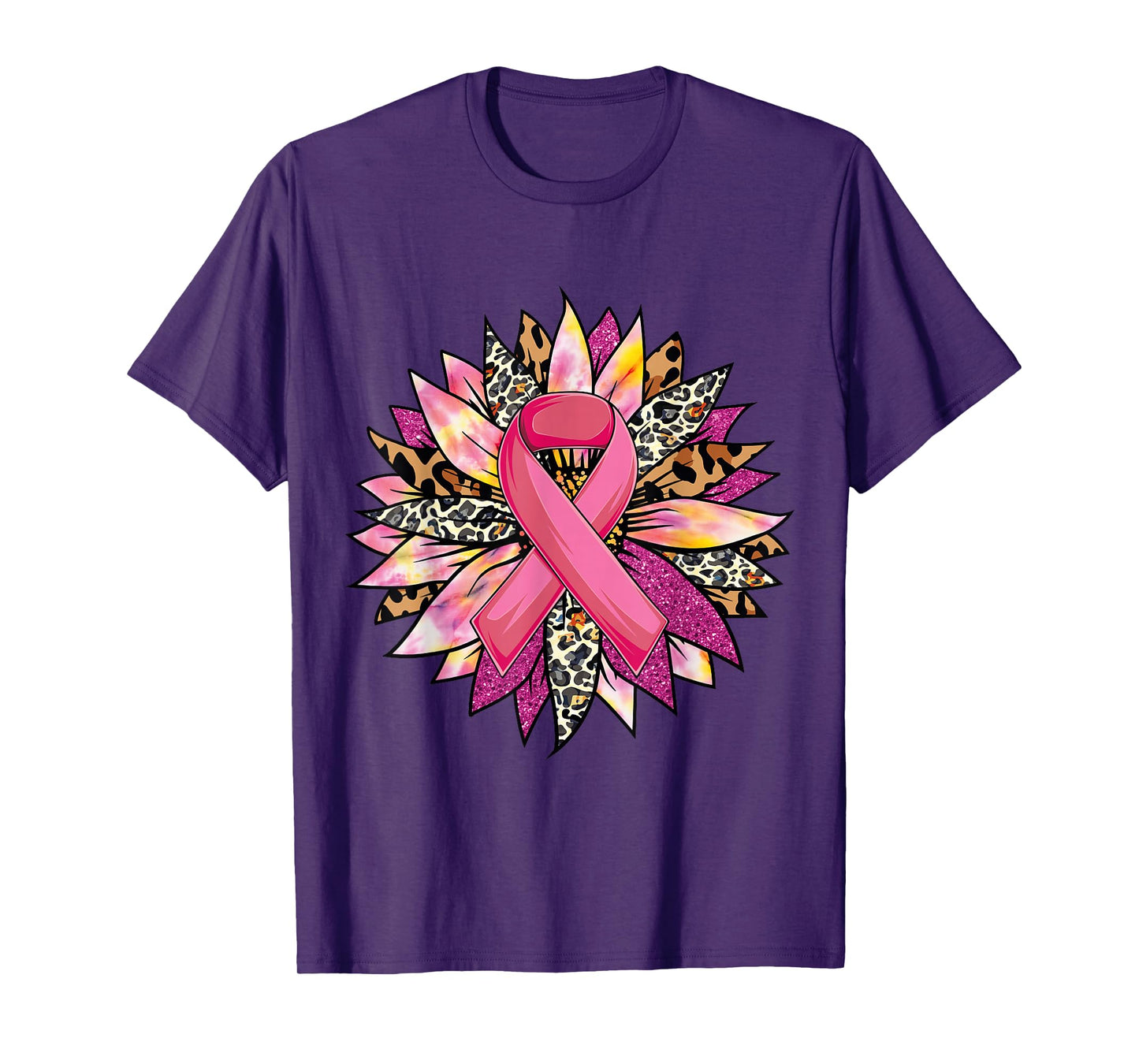 Sunflower Breast Cancer Awareness Leopard Sunflower Ribbon T-Shirt