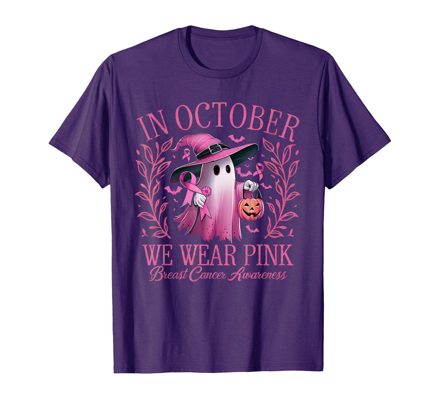 In October We Wear Pink Breast Cancer Awareness Halloween T-Shirt