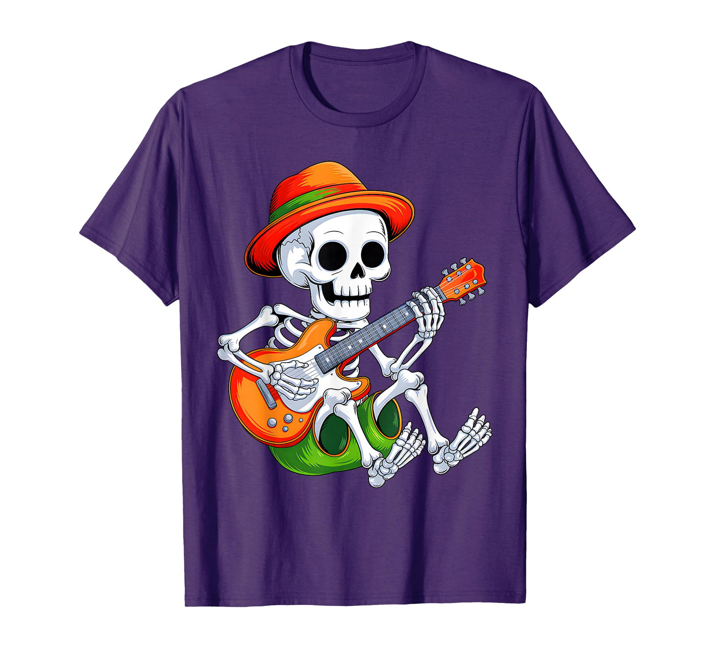 Skeleton Playing Electric Guitar Rock Halloween Men Boys Kid T-Shirt
