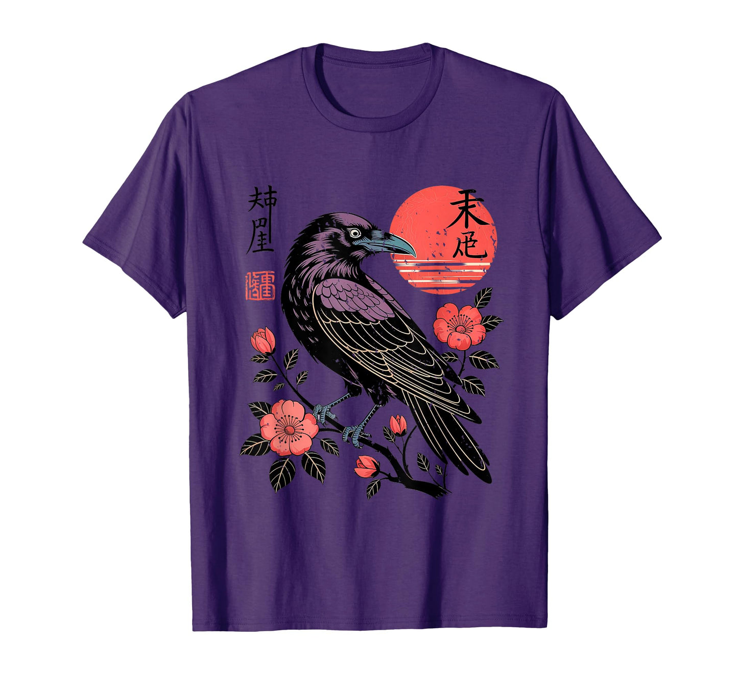 Raven with Poppies Moon and Flowers Gothic Botanical Crow T-Shirt