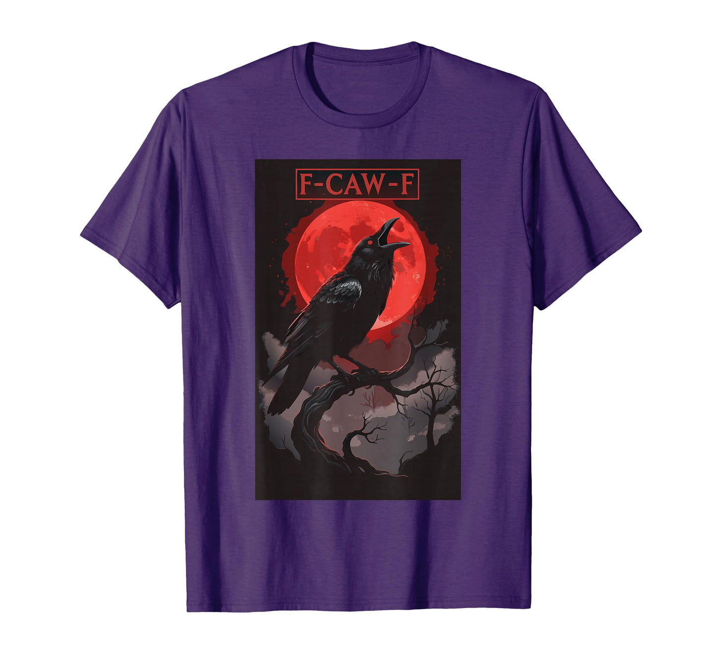 F-CAW-F Black Crow Screaming Blood Moon Gothic Raven T-Shirt
