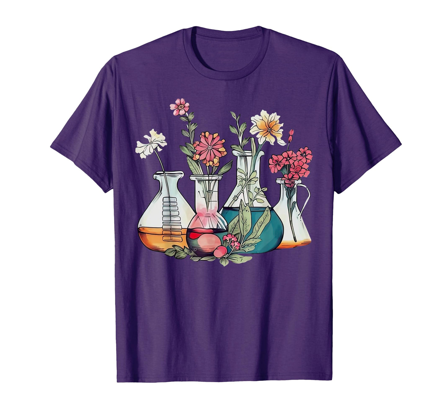 Floral Beakers Chemistry Lab Scientist T-Shirt