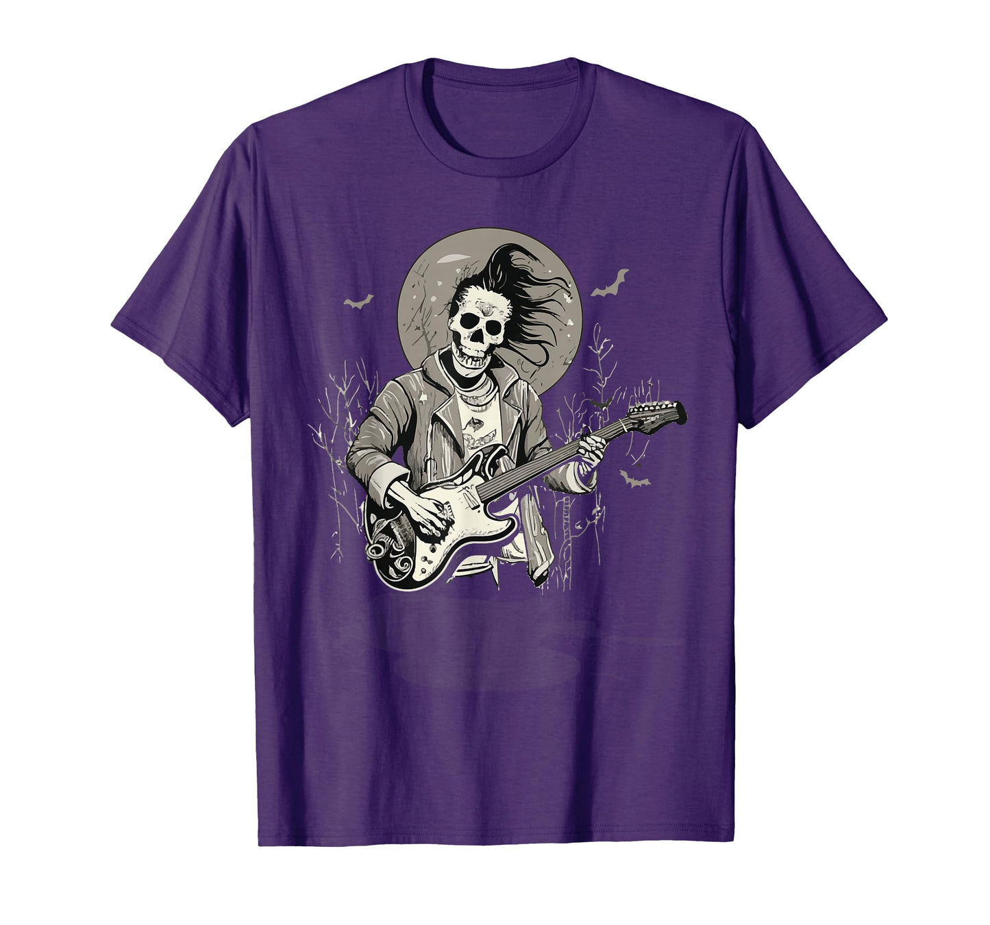 Skeleton Playing Guitar Vintage Shadow Rock Halloween T-Shirt