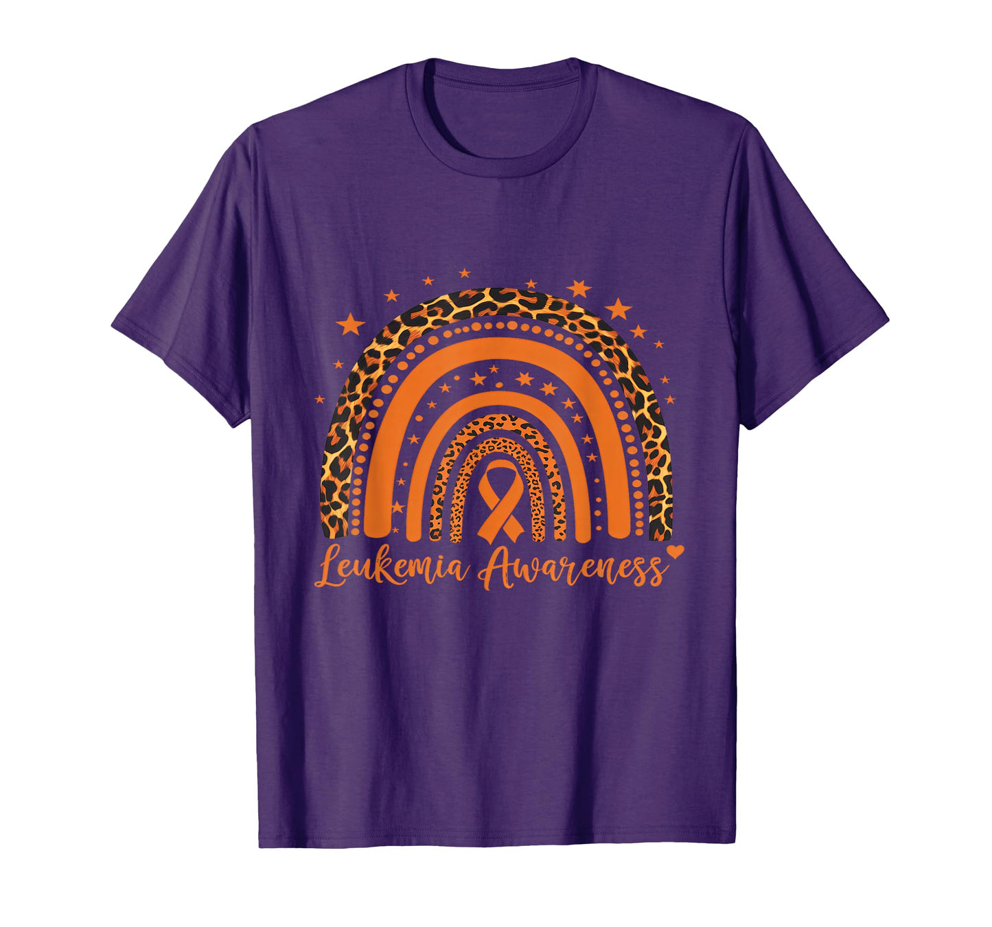 Leukemia Cancer Awareness Leopard Orange Ribbon Rainbow T-Shirt