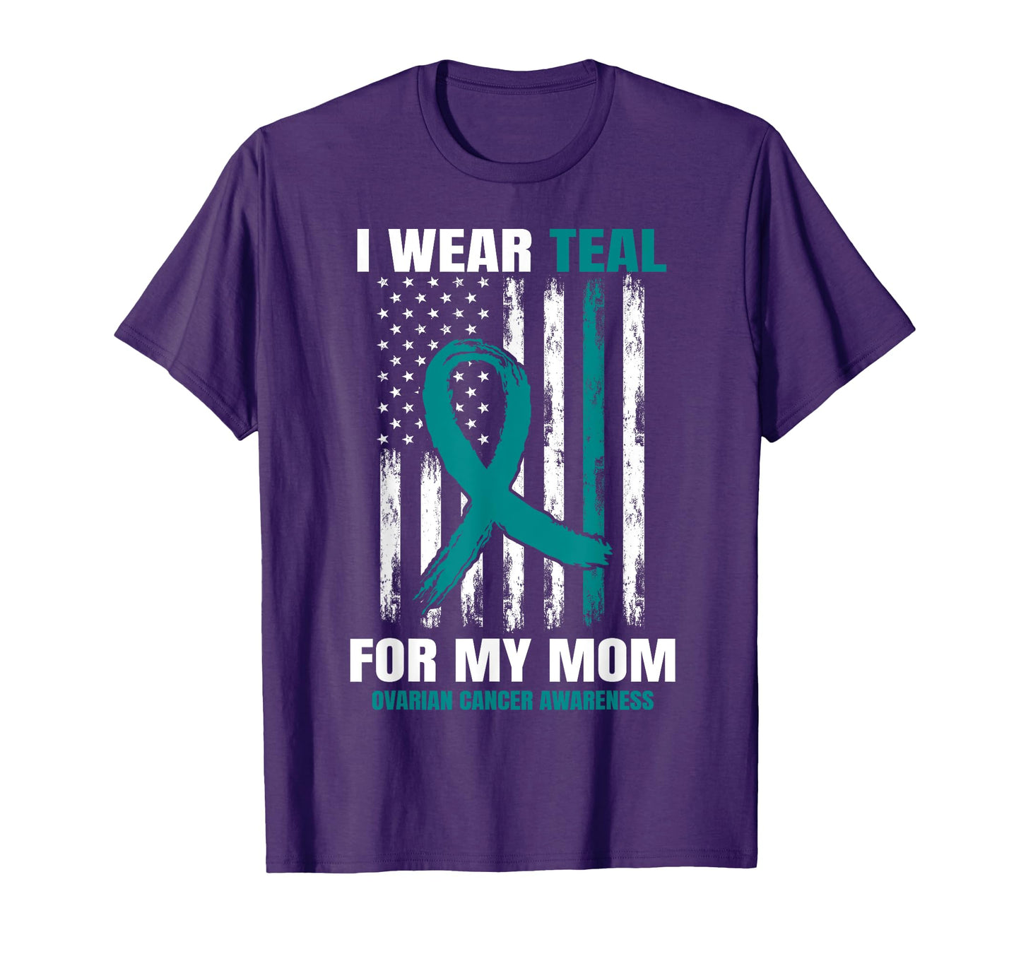 Teal Mom Ovarian Cancer Awareness Products American Flag T-Shirt