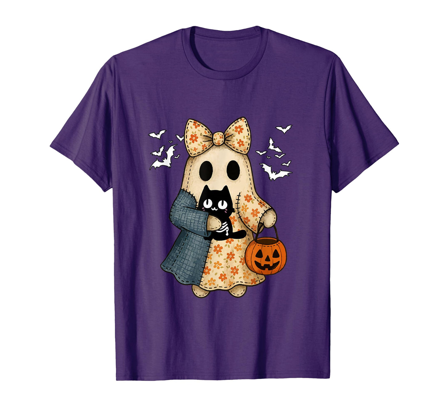 Boo Bow Tie Hugging Cat Cosplay Skeleton Halloween T-Shirt