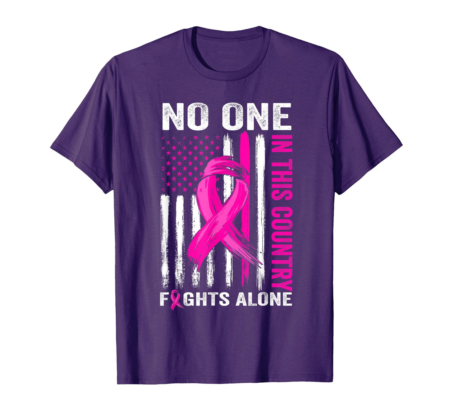 No One Fight Alone Breast Cancer Warrior US Flag Pink Ribbon T-Shirt