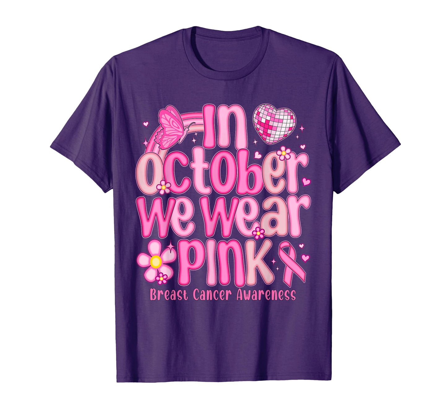In October We Wear Pink Breast Cancer Women Girls Kids T-Shirt