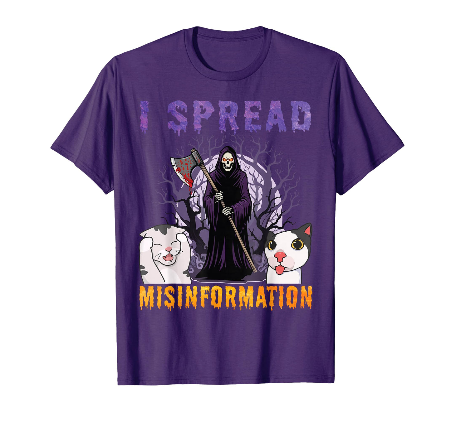 I Spread Misinformation Grim Reaper Cats Funny Dark Meme T-Shirt