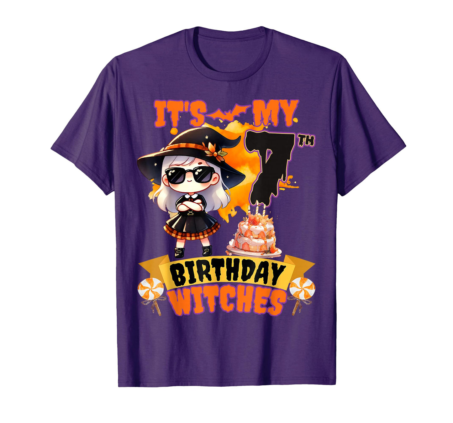 Kids 7th Birthday Cute Witch 7 Years Old Bday Party Girls T-Shirt