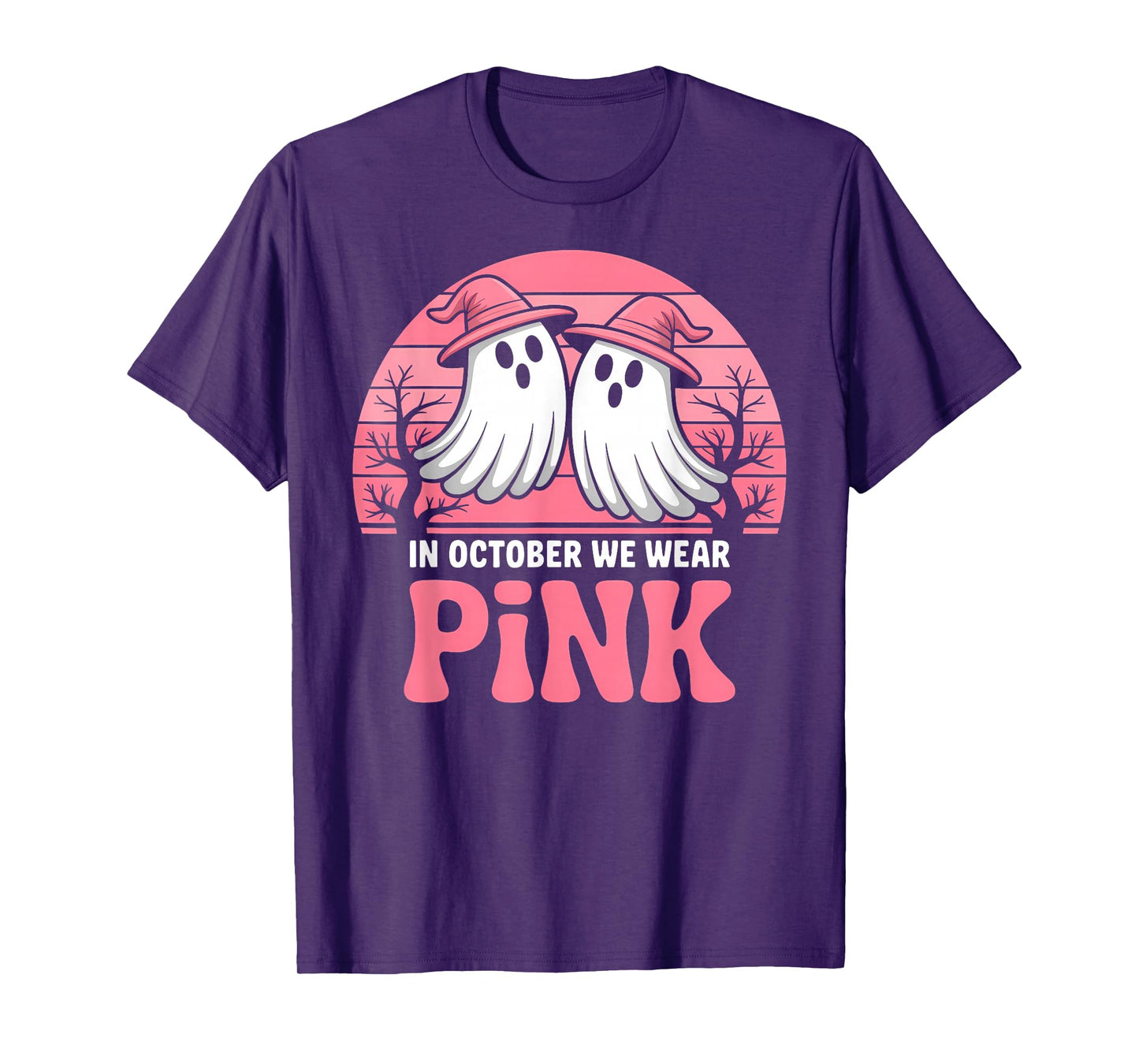 in October We Wear Pink Breast Cancer Awareness Halloween T-Shirt