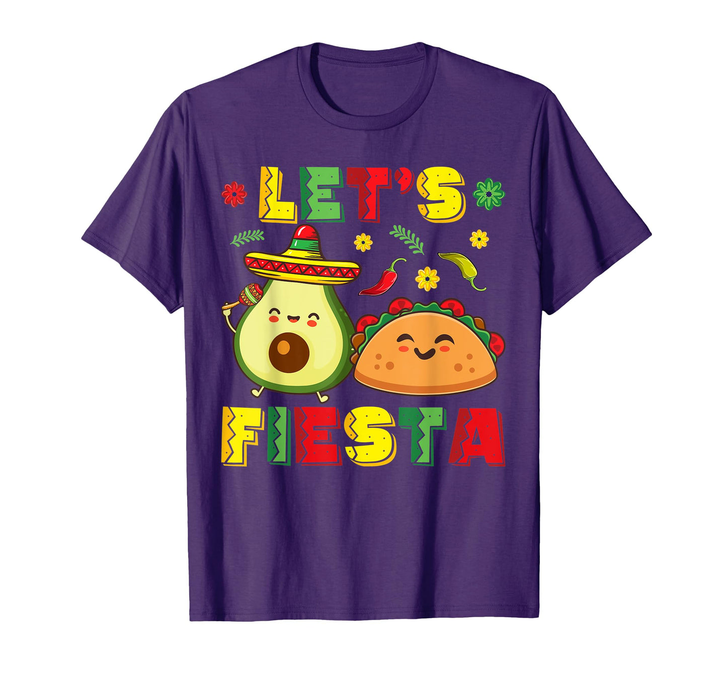 Mexican Cinco De Mayo Shirt Taco And Avocado Let's Fiesta T-Shirt