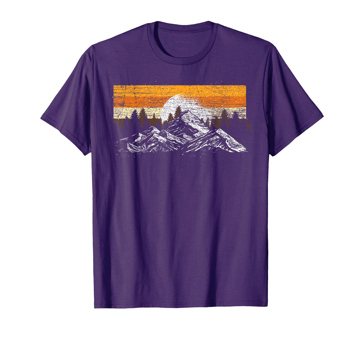 Moonlight Nature Trees Mountains Retro Hiking Forest T-Shirt