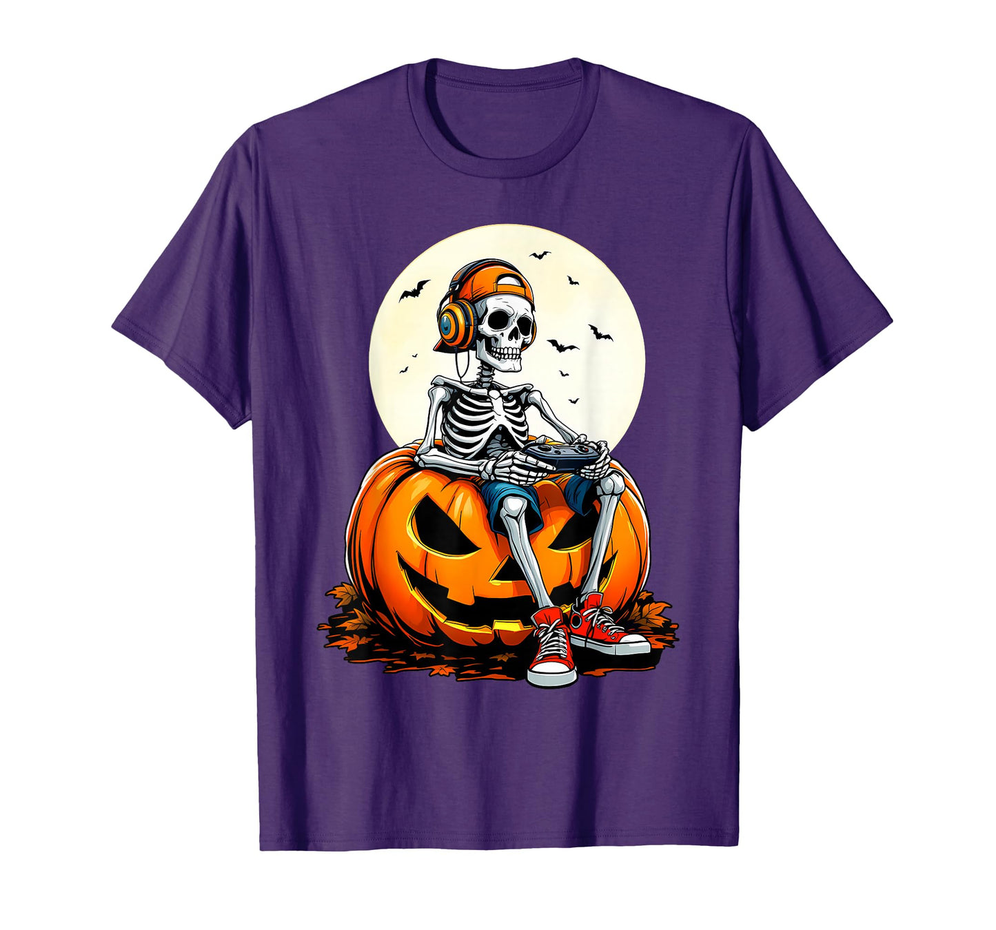 Spooky Pumpkin & Skeleton Gamer Tee | Boys & Kids Halloween T-Shirt
