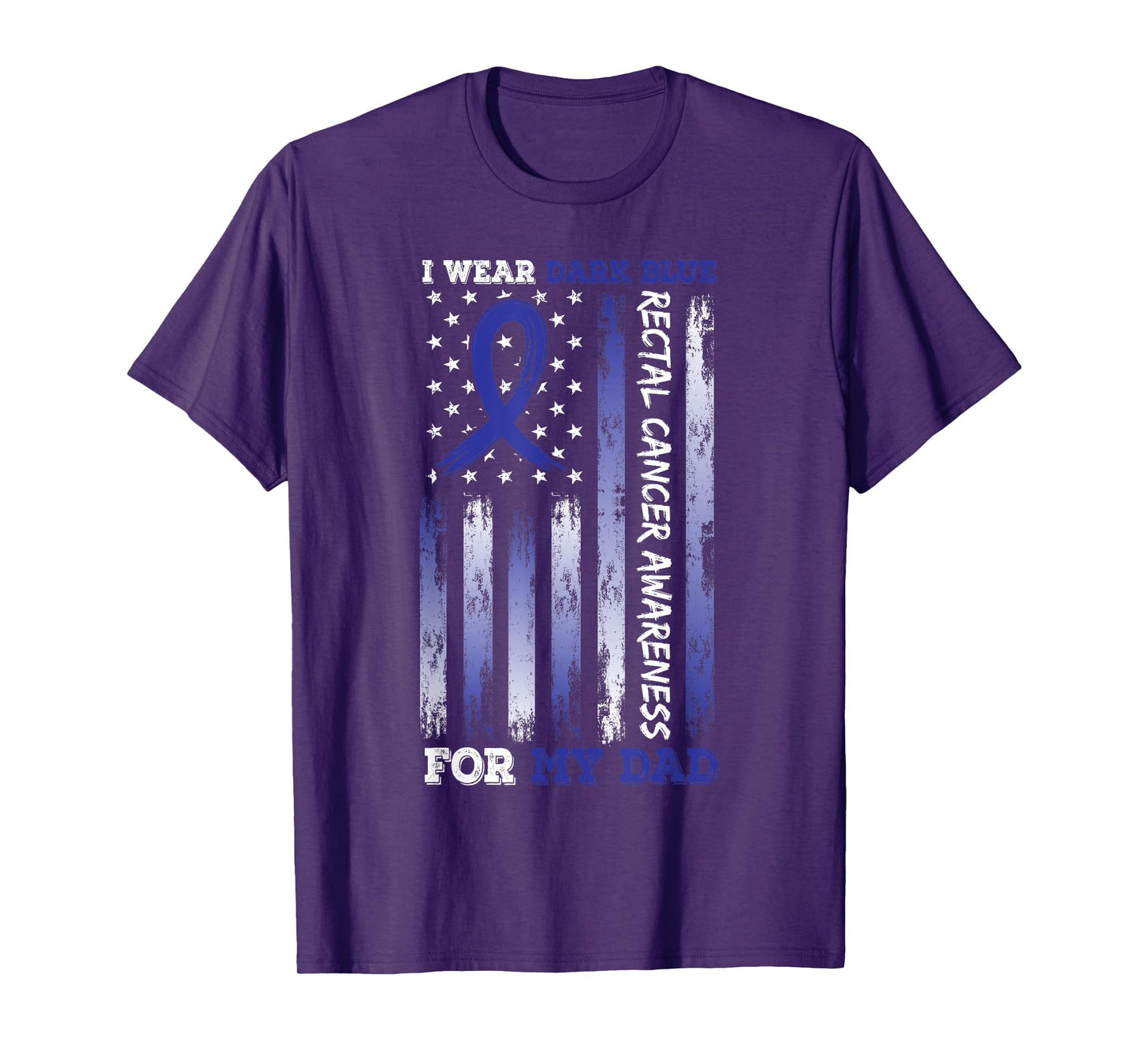 I Wear Blue For My Dad USA Flag Ribbon Rectal Cancer T-Shirt