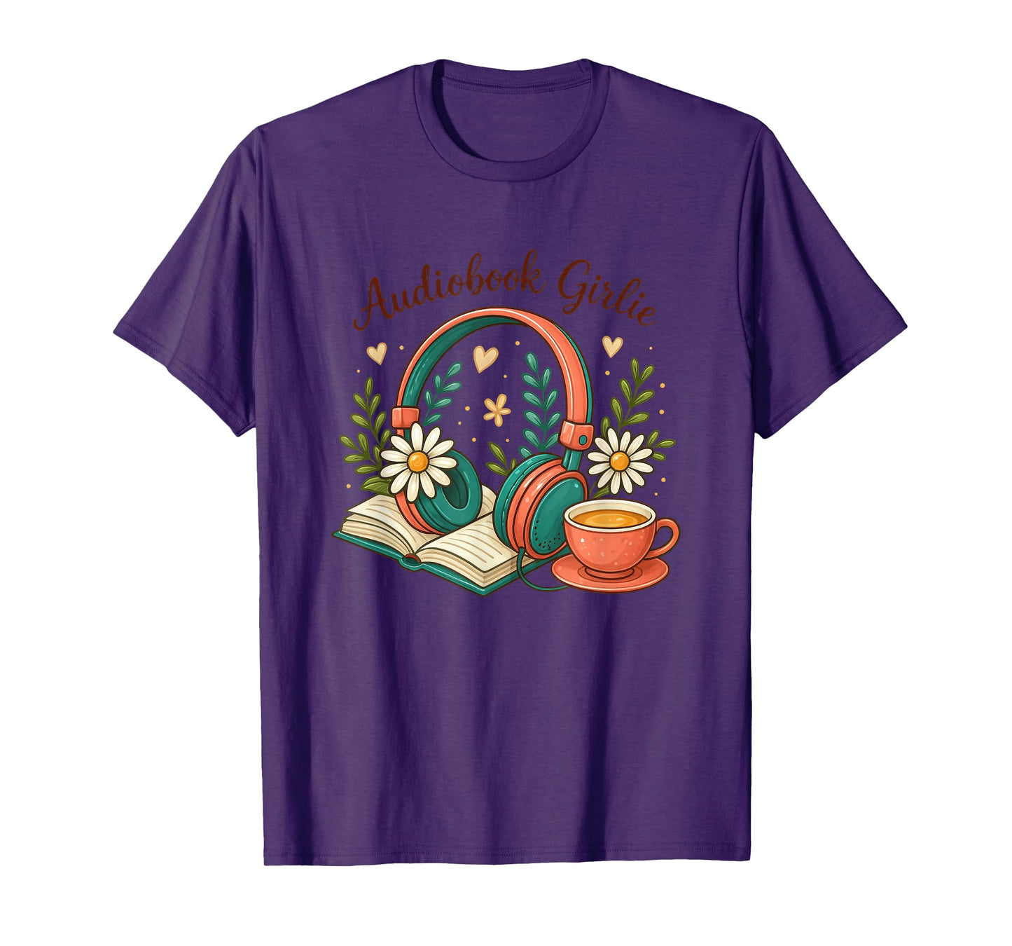 Audiobook Girlie Headphones Book Tea Love T-Shirt