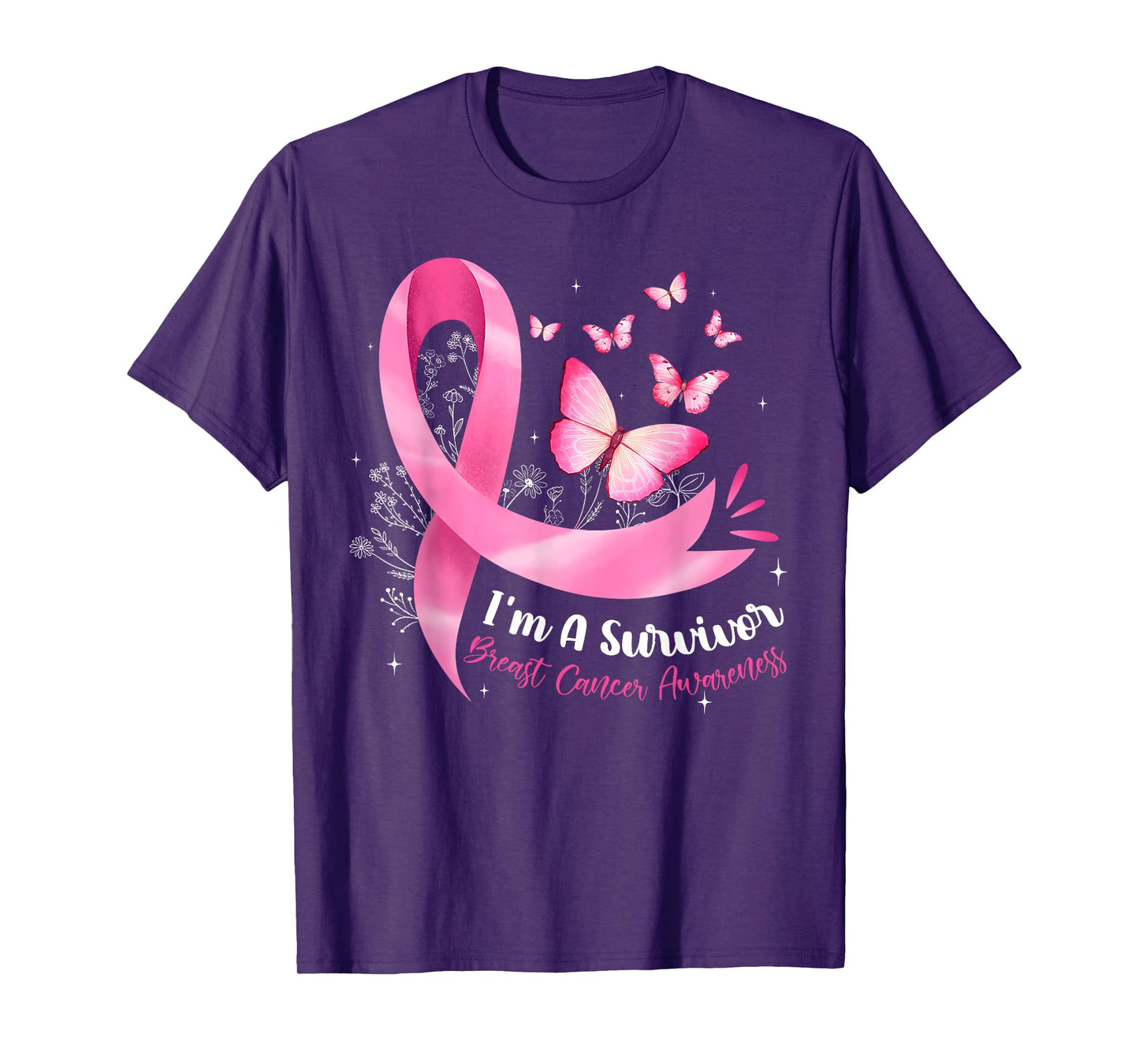 I'm A Survivor Breast Cancer Awareness Butterfly Pink Ribbon T-Shirt