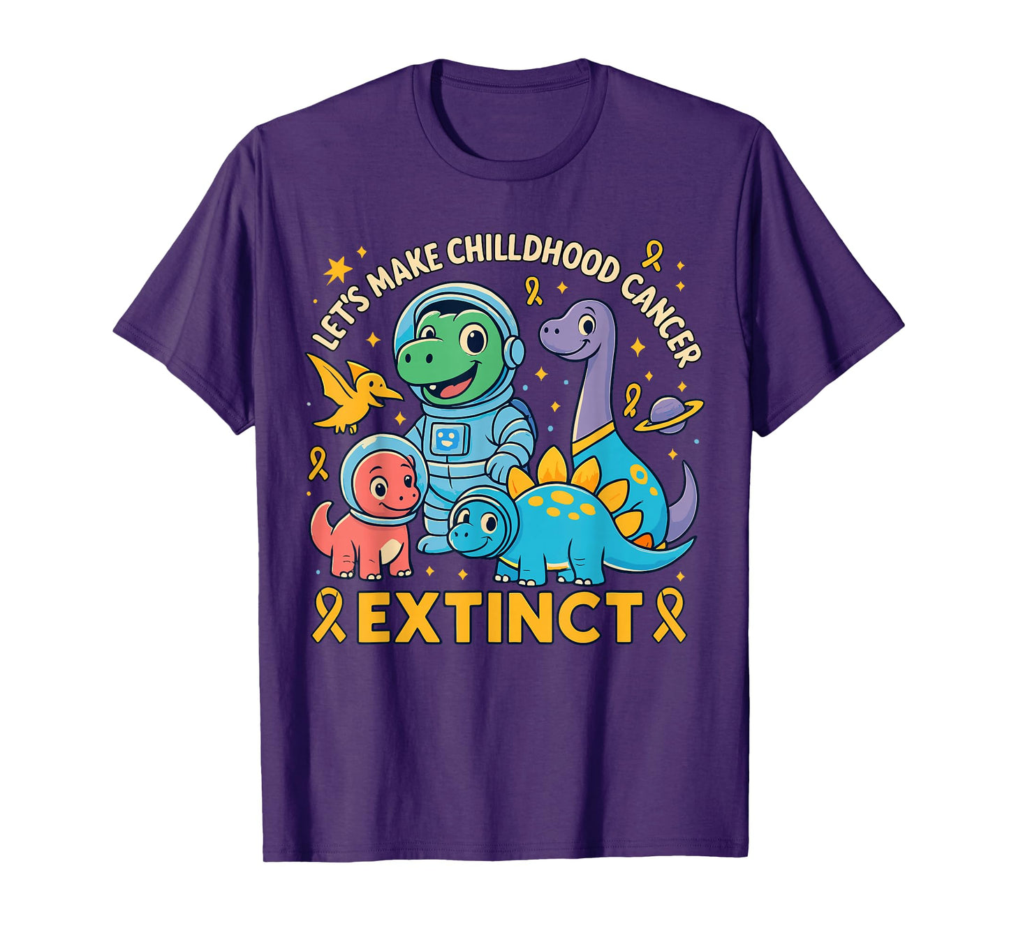 Dinosaur Childhood Cancer Awareness Make Cancer Extinct T-Shirt