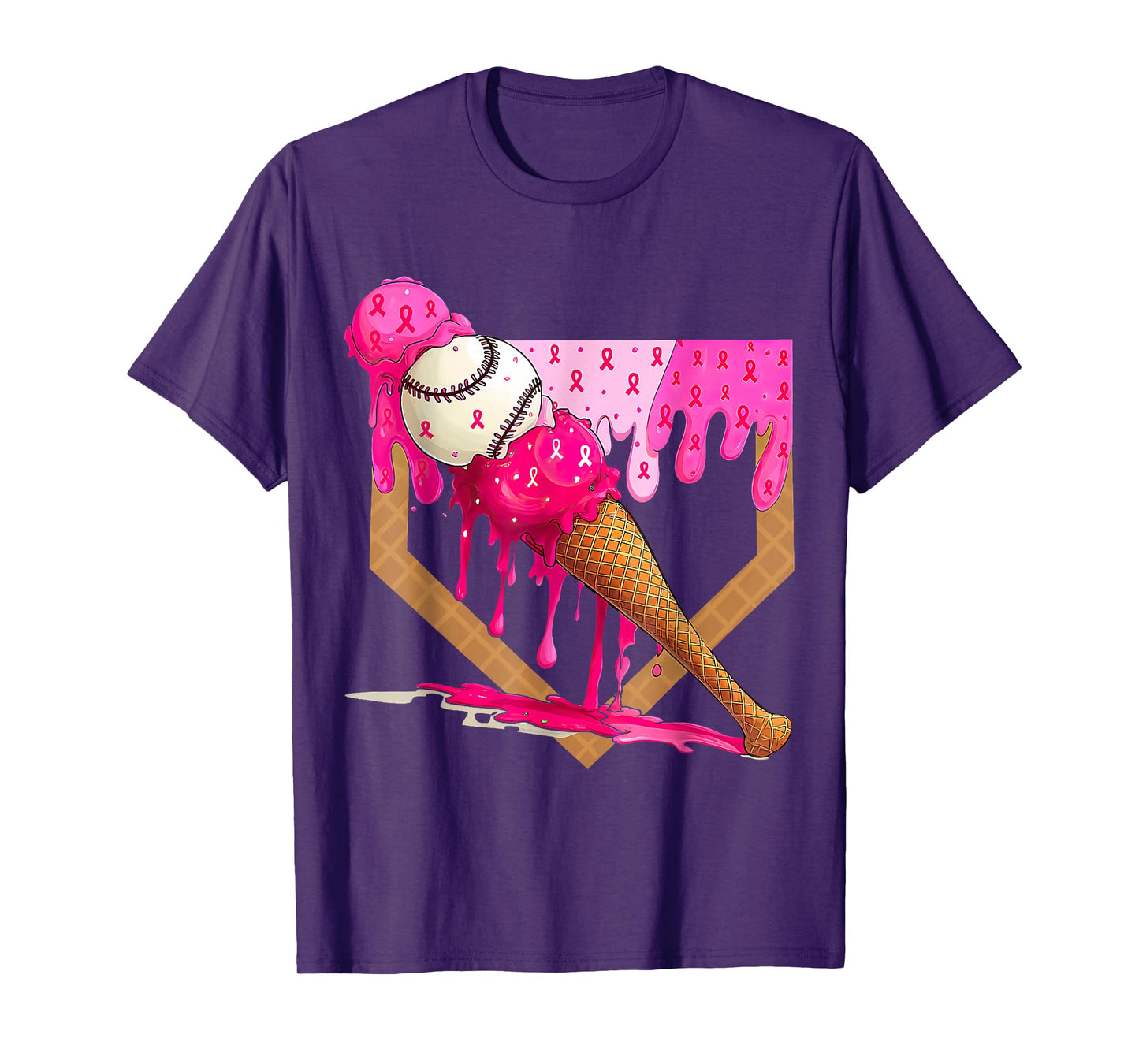 Baseball Drip Pink Ice Cream Drip Breast Cancer Awareness T-Shirt