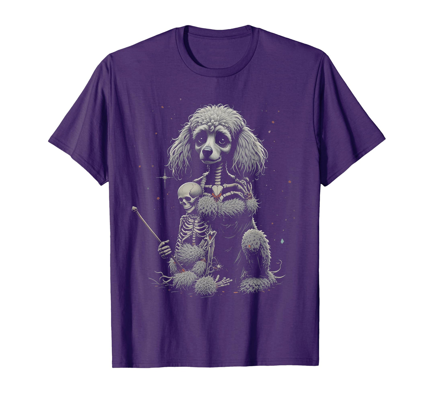 Skeleton Hugging Poodle Halloween Lover Mom Dad T-Shirt