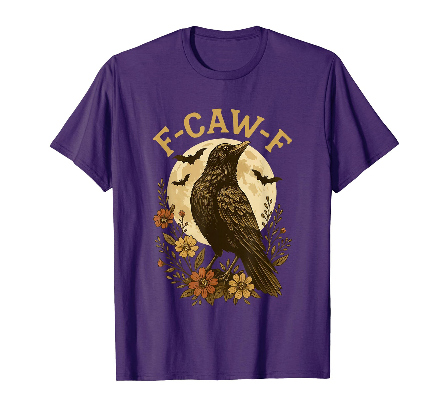 Black Crow F-Caw-F Raven Bird Saying Graphic Retro Floral T-Shirt