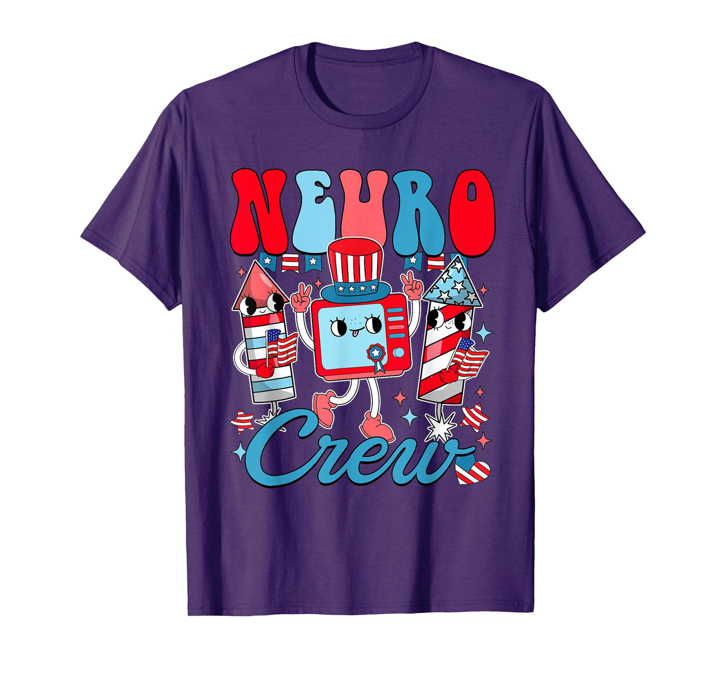 Groovy Neuro Crew Happy Independence Day Neurology Nurse T-Shirt