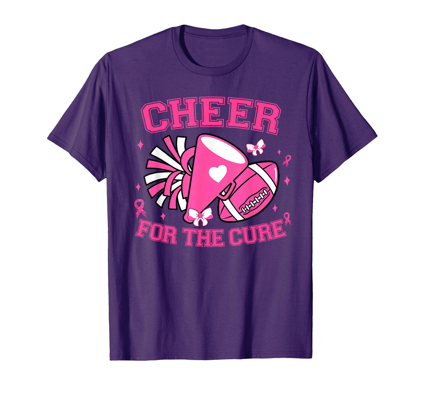 Cheer For The Cure Cheer Pink Ribbon Football Women Girls T-Shirt
