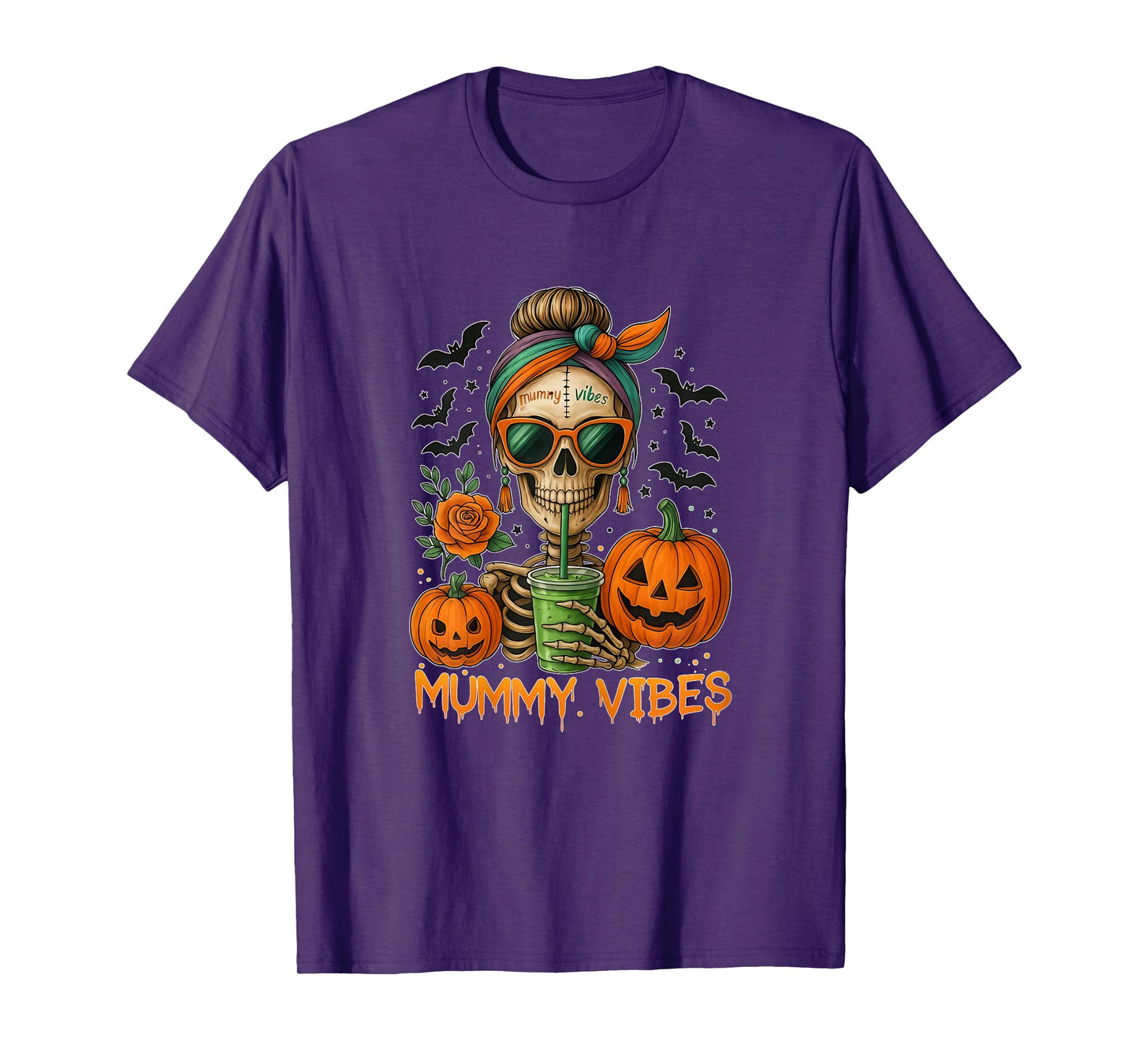 Mummy Vibes Skeleton Coffee Mom Spooky Season Halloween T-Shirt