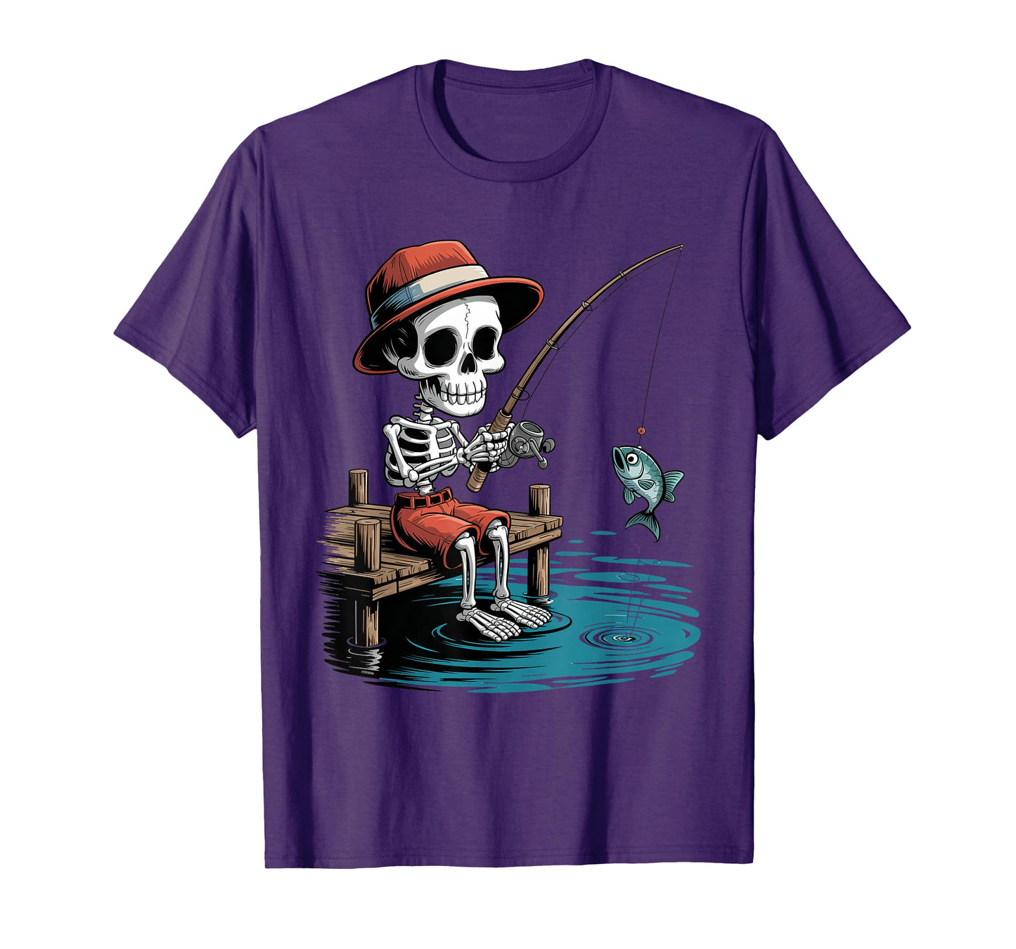 Funny Fisherman Skeleton Fishing Halloween Costume Men Women T-Shirt