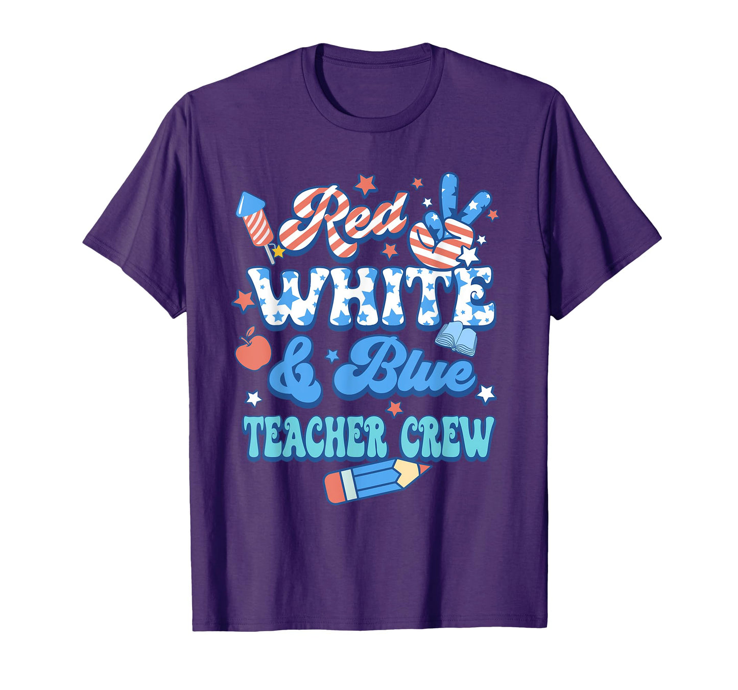 Groovy Red White Blue Teacher Crew 4th Of July T-Shirt
