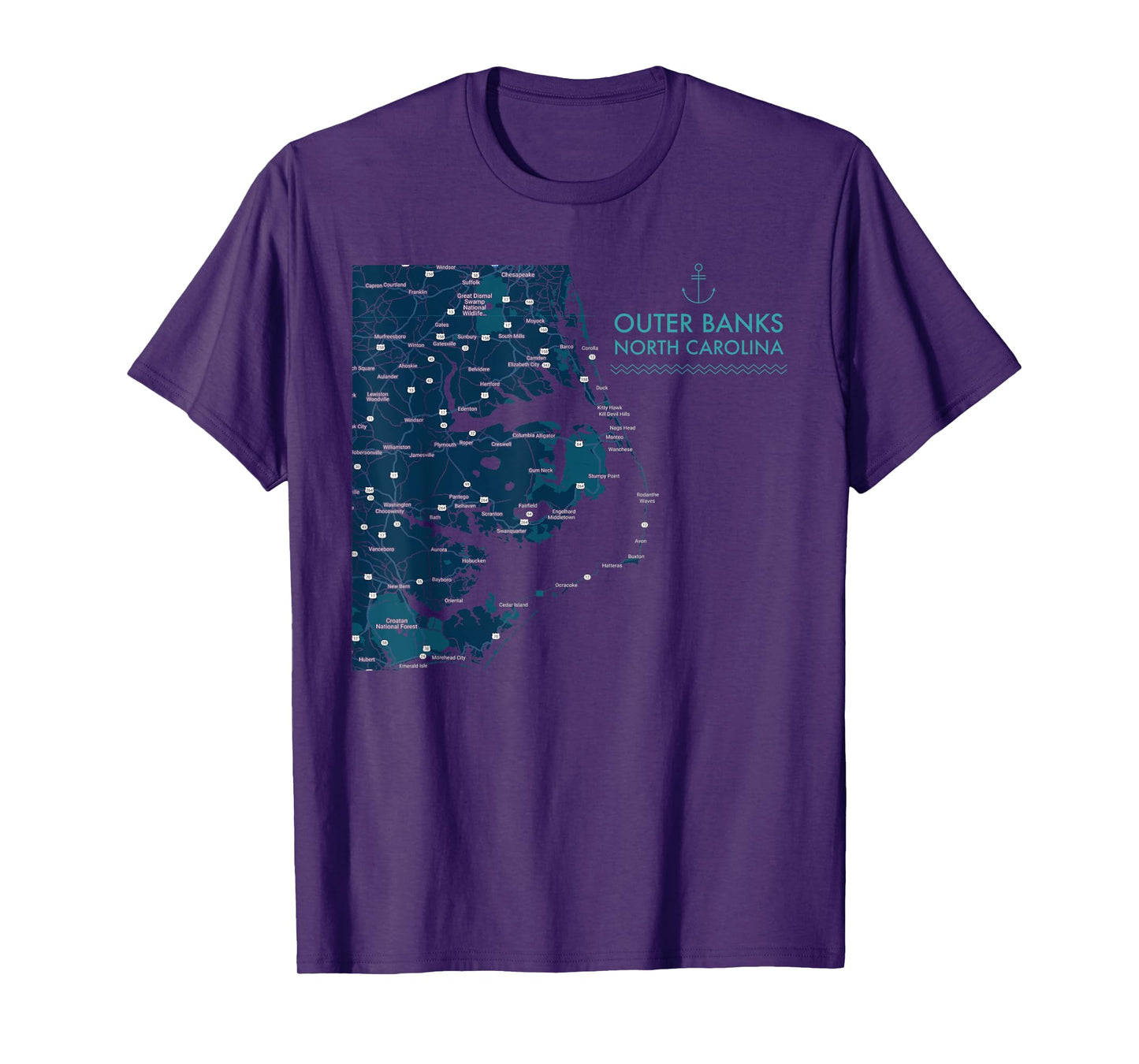 OBX NC Outer Banks Map Duck Corolla Beach Vacation Souvenir T-Shirt