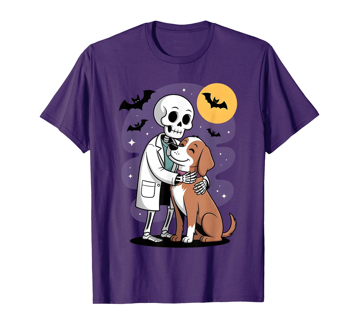 Skeleton Hugging Dog Funny Vet Dog Lover Halloween Men Women T-Shirt